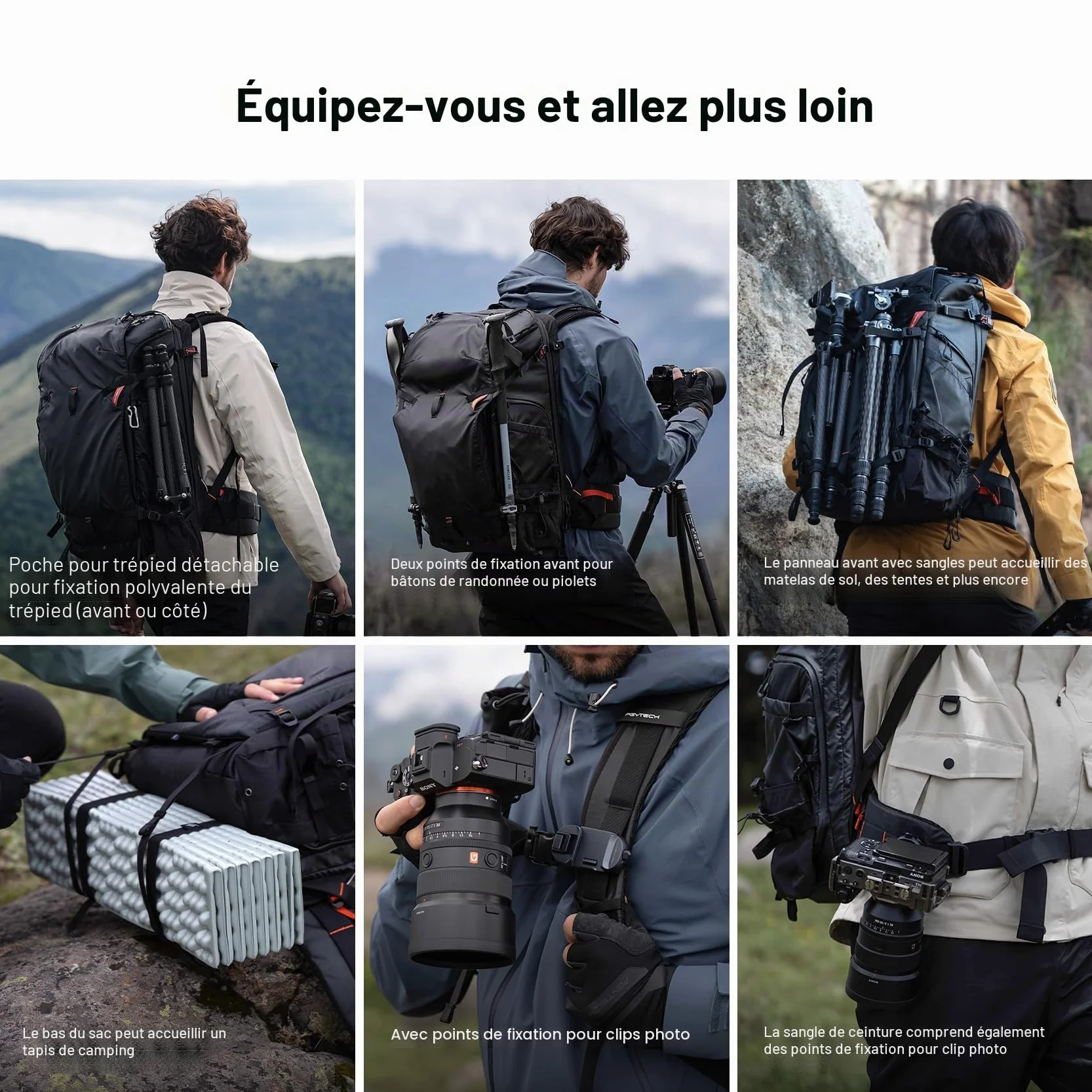 PGYTECH OnePro Focux 25L Sac à Dos, Sac Appareil Photo Compatible avec les Appareils Photo Sans Miroir et Objectifs DSLR/SLR/Ordinateur, Léger Sac Photo de Randonnée Impermeable，Noir