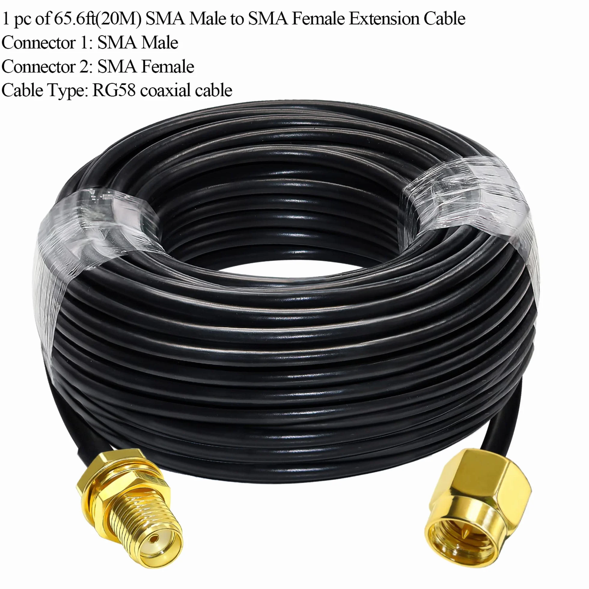 TUOLNK Câble d'extension SMA RG58 65,6 pieds (20 M) SMA mâle à SMA femelle Câble coaxial 3G 4G LTE Antenne WiFi LAN sans fil Câble d'assemblage coaxial RF à faible perte Radio CB