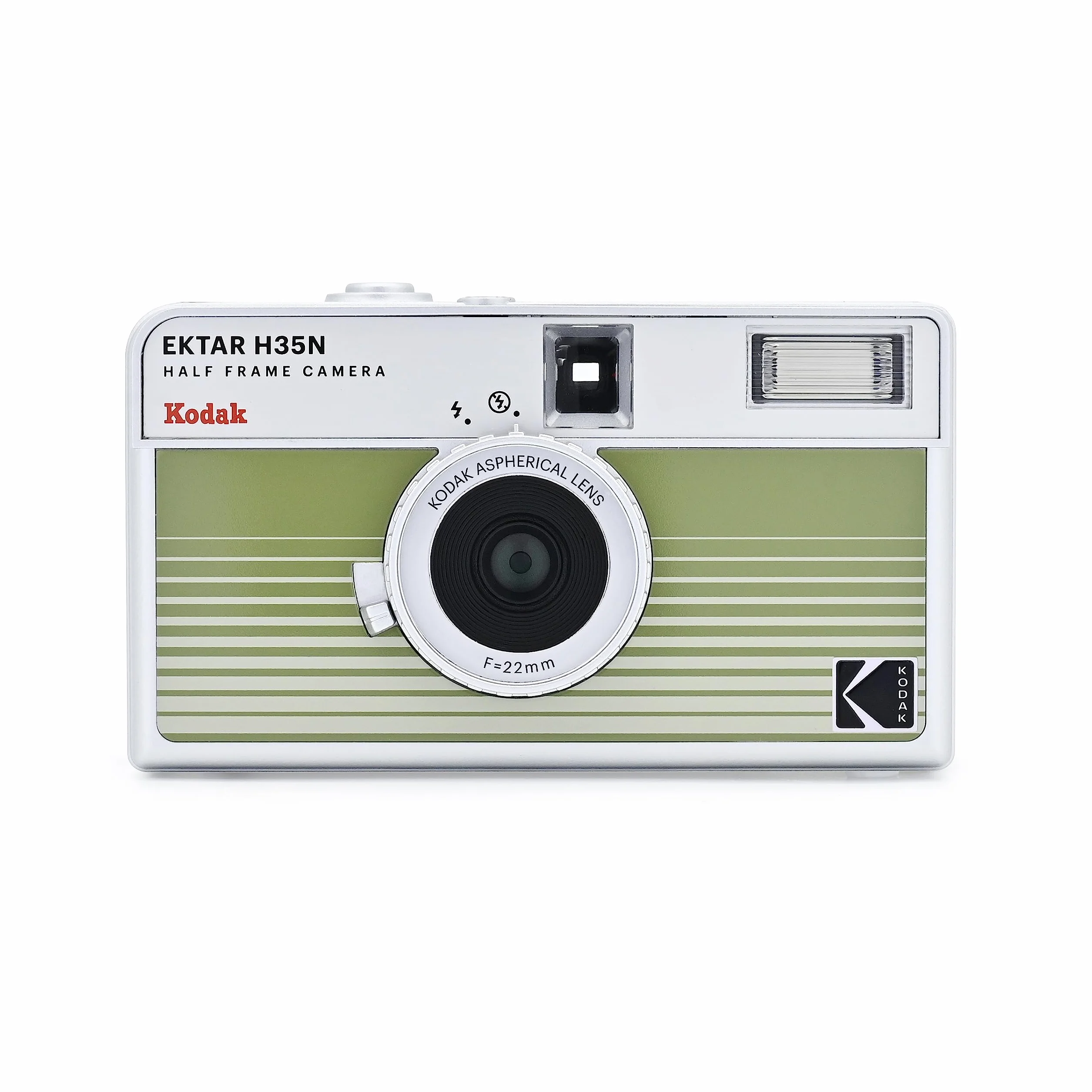 Kodak EKTAR H35N Appareil Photo Demi-Cadre, 35 mm, réutilisable, sans Mise au Point, Fonction Ampoule, Filtre étoile intégré, Objectif amélioré (Film et Pile AAA Non incluses) (Vert rayé)