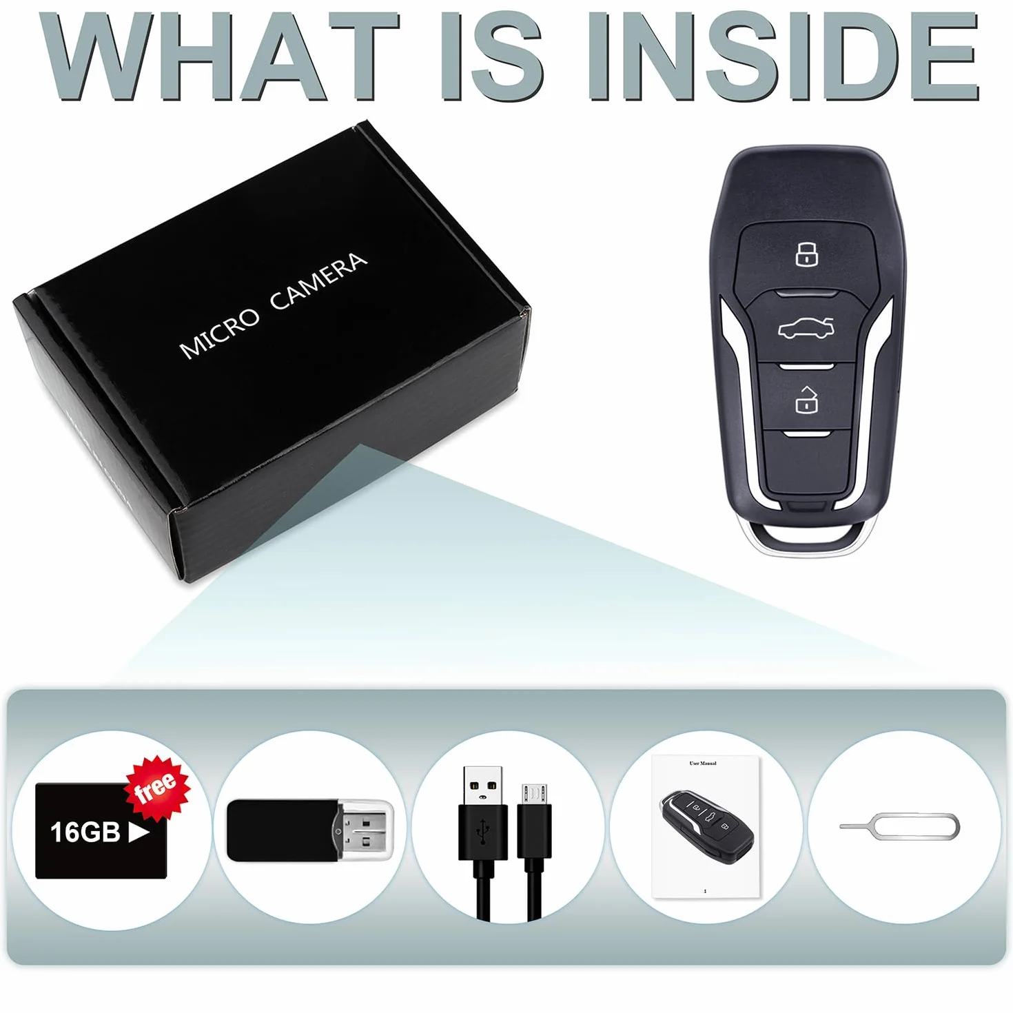 OTADUG Caméra espionne de Voiture, 16GB caméra cachée 1080P avec Enregistrement vidéo et Audio, détection de Mouvement, 8 Heures d'autonomie de Batterie, 16GB