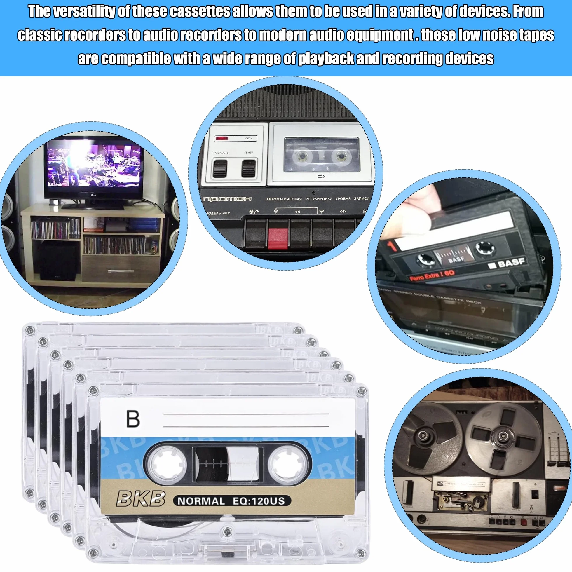 Lot de 5 cassettes audio vides, à faible bruit, cassettes de musique de 90 min, cassettes vides, convient pour les conférences, les séminaires et les enregistrements quotidiens