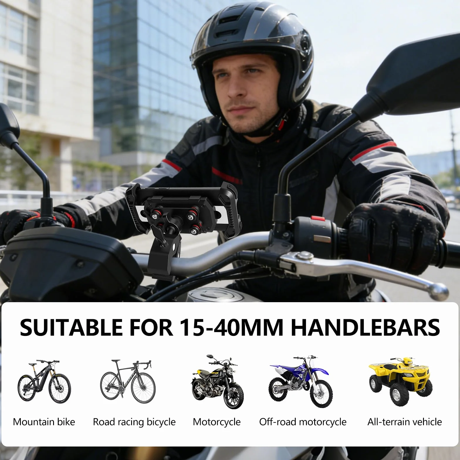 Hossom Support Téléphone Moto Anti-Vibration, Support Téléphone Vélo, 360° Pivotant Support pour Guidon pour Moto, Vélo, ATV, Scooter pour iPhone 17 16 15 14 13 Series, Huawei, 4,7-6,8" Smartphone