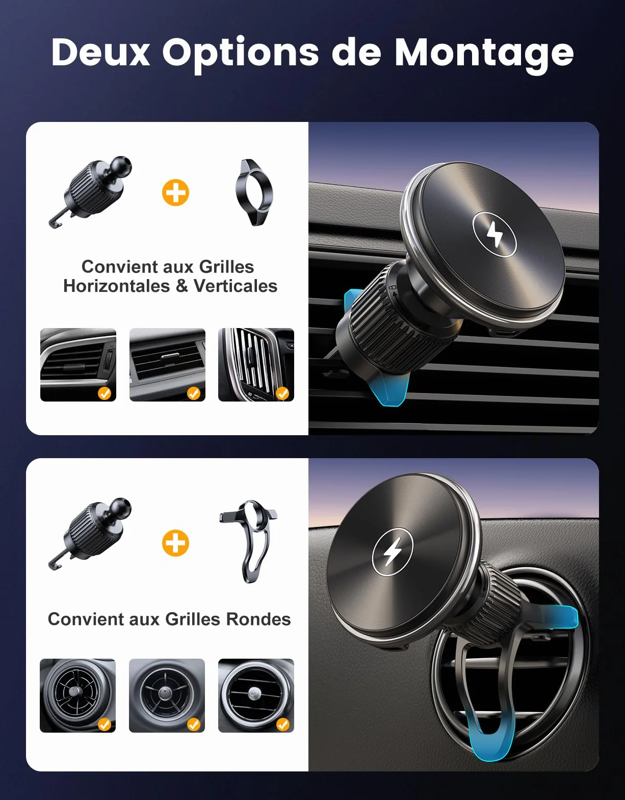 EOIWUY Support Telephone Voiture Induction, 15W Rapide Chargeur Compatible avec Magsafe Voiture, Rotation 360° & Grille d'Aération Chargeur sans Fil Voiture Compatible avec iPhone 17/16/15/14 Series