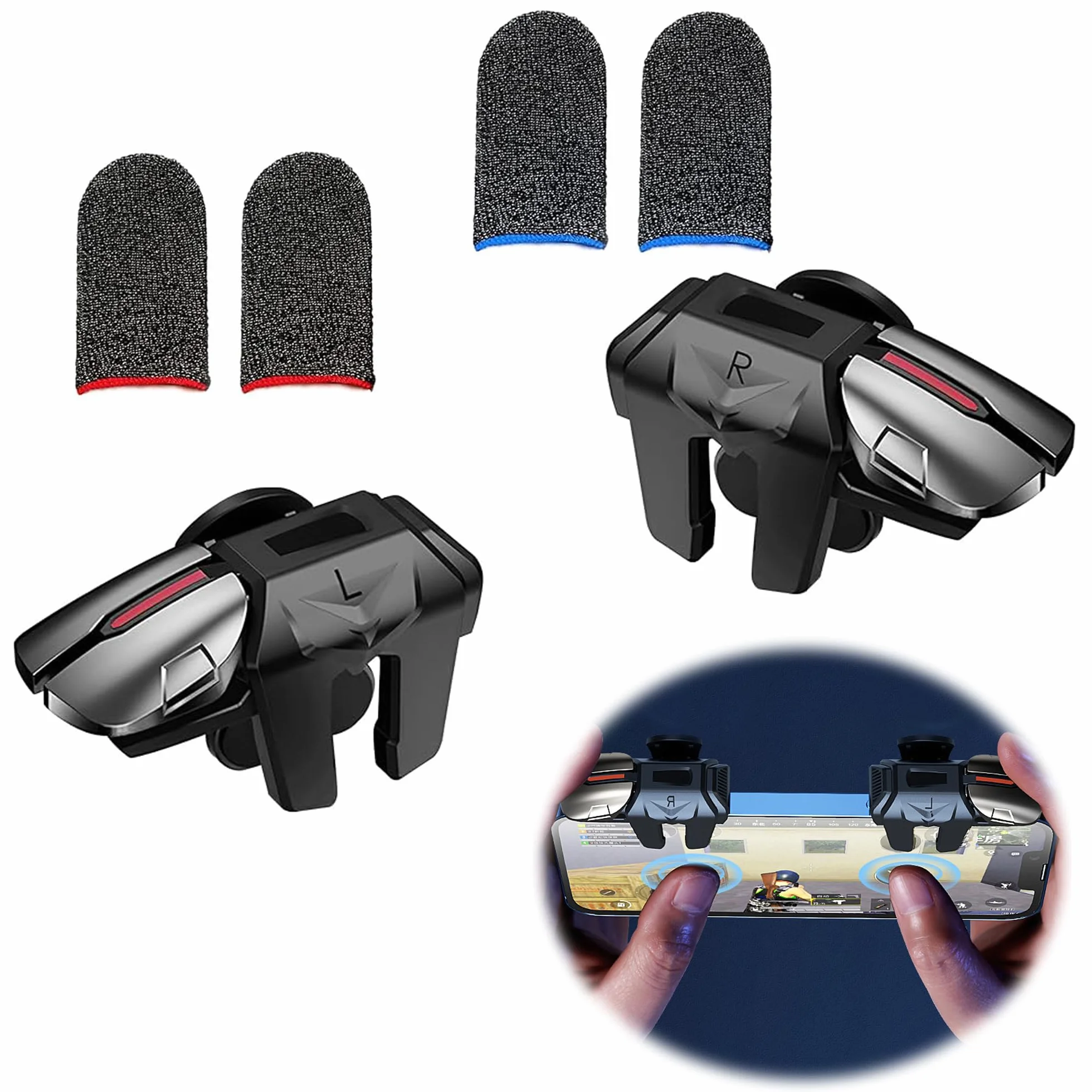 Lot de 2 + 2 manettes mobiles pour téléphone portable - 1 paire de déclencheurs + 2 paires de joints, déclencheur ergonomique - Rétractable (#1)