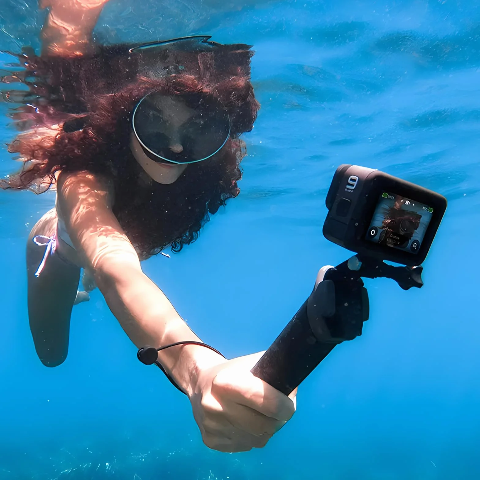 19-49 cm Stick Selfie étanche, Telescopic Pole, Bâton de Selfie étanche en Aluminium Caoutchouté Extensible, Adapté pour GoPro3 + / 4/3/2/5, 19 Pouces, pour plongée, l'escalade, Plein air, Surf
