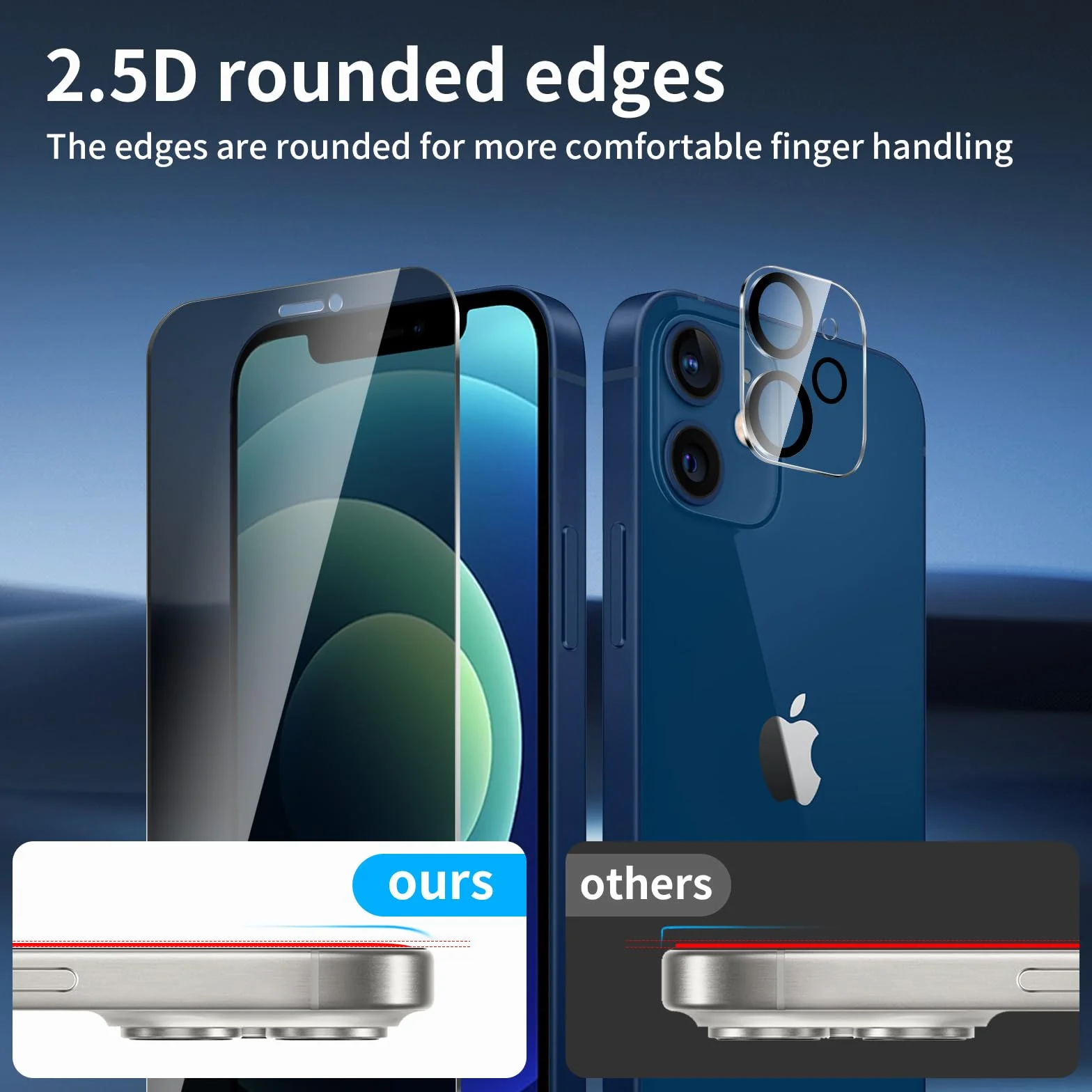 2+ 2Pack pour iPhone 12 de Protection Verre Trempé Anti-Espion + Protecteur D'objectif D'appareil Photo, Dureté 9H Vitre, Compatible Avec Les Coques et Résistant Aux Rayures
