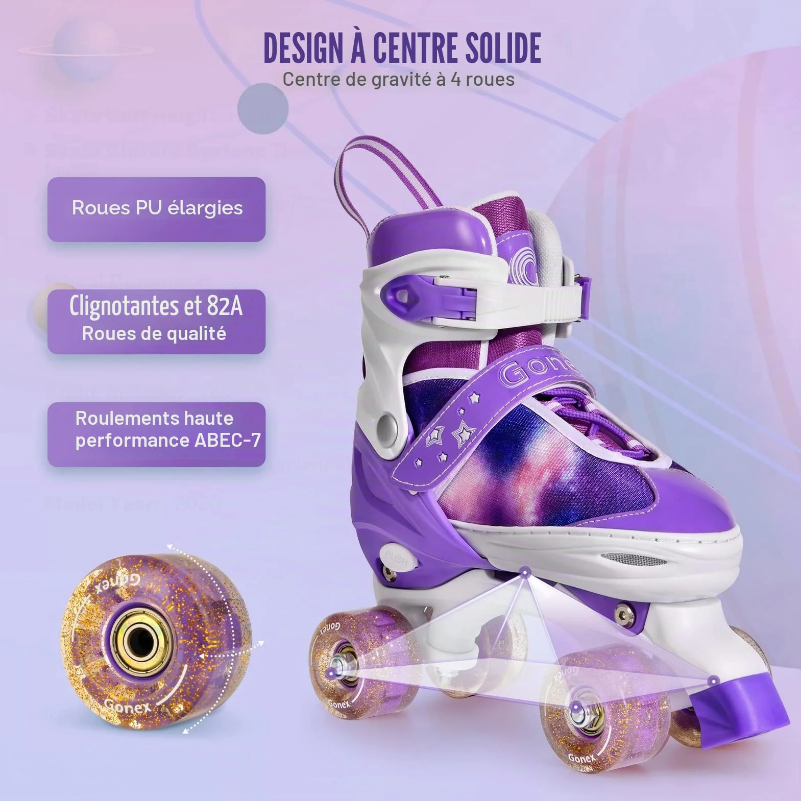 Gonex Rollers Enfant Réglables Quad à Roues Éclairées pour Filles Débutants