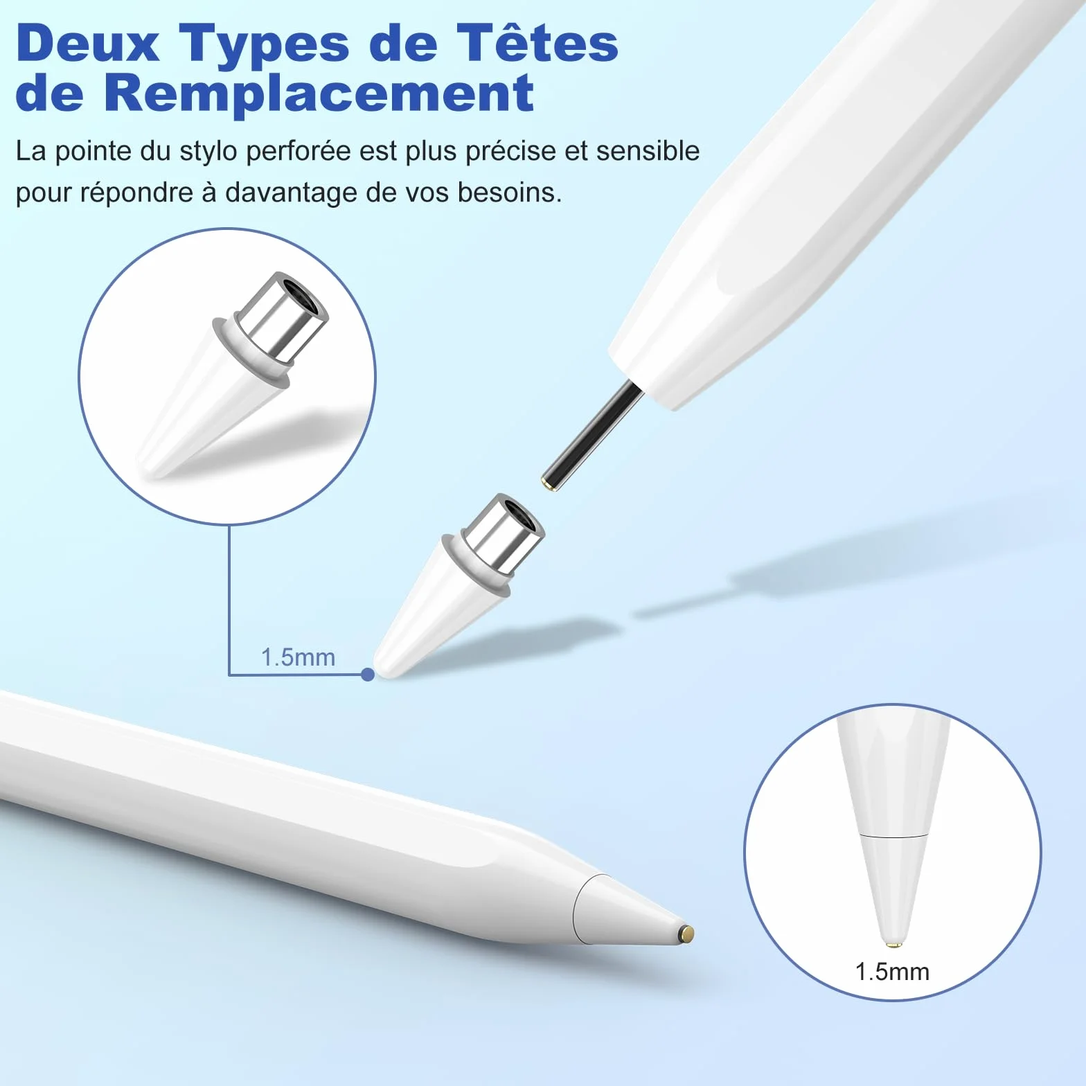 KBCASE Stylet Universel pour Tablette Android Samsung Lenovo Huawei Xiaomi Vivo, Sensibilité à l'inclinaison, Haute Précision, Recharge Rapide, Blanc