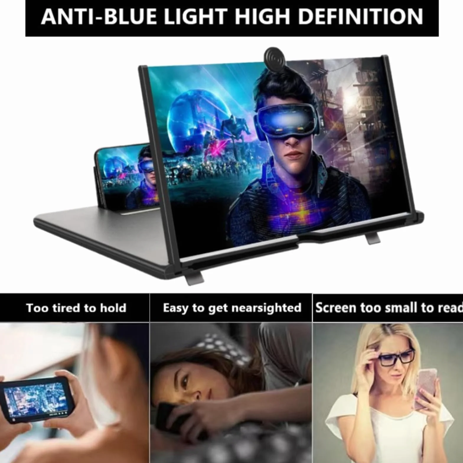 Agrandisseur ecran Telephone,14 Zoll Loupe téléphone Portable, HD Amplificateur d ecran, pour des Films et des vidéos,Jeux, loupe d' ecran pour Tous Les Smartphones (Noir)
