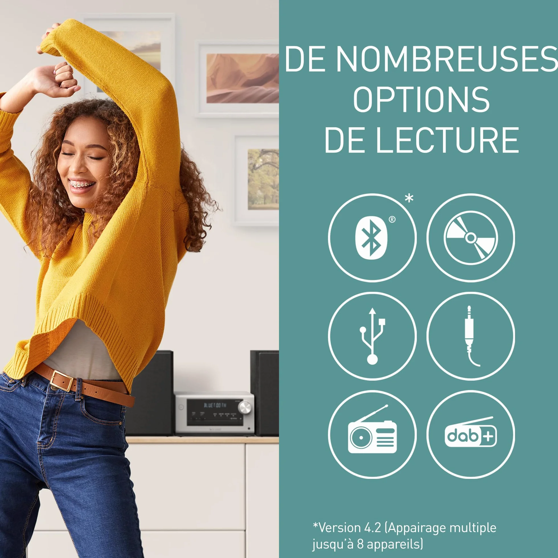 Panasonic SC-PM702EG-S Microchaîne Hi-Fi Stéréo Compacte avec CD, DAB+/FM, USB, Bluetooth, 80W, Argent