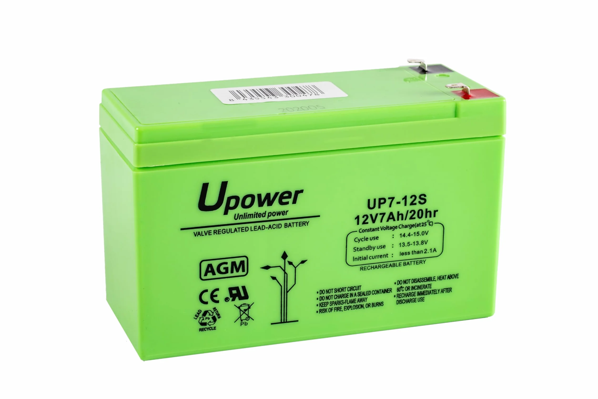Batería U-Power Plomb AGM 12V 7Ah F1 4,8mm