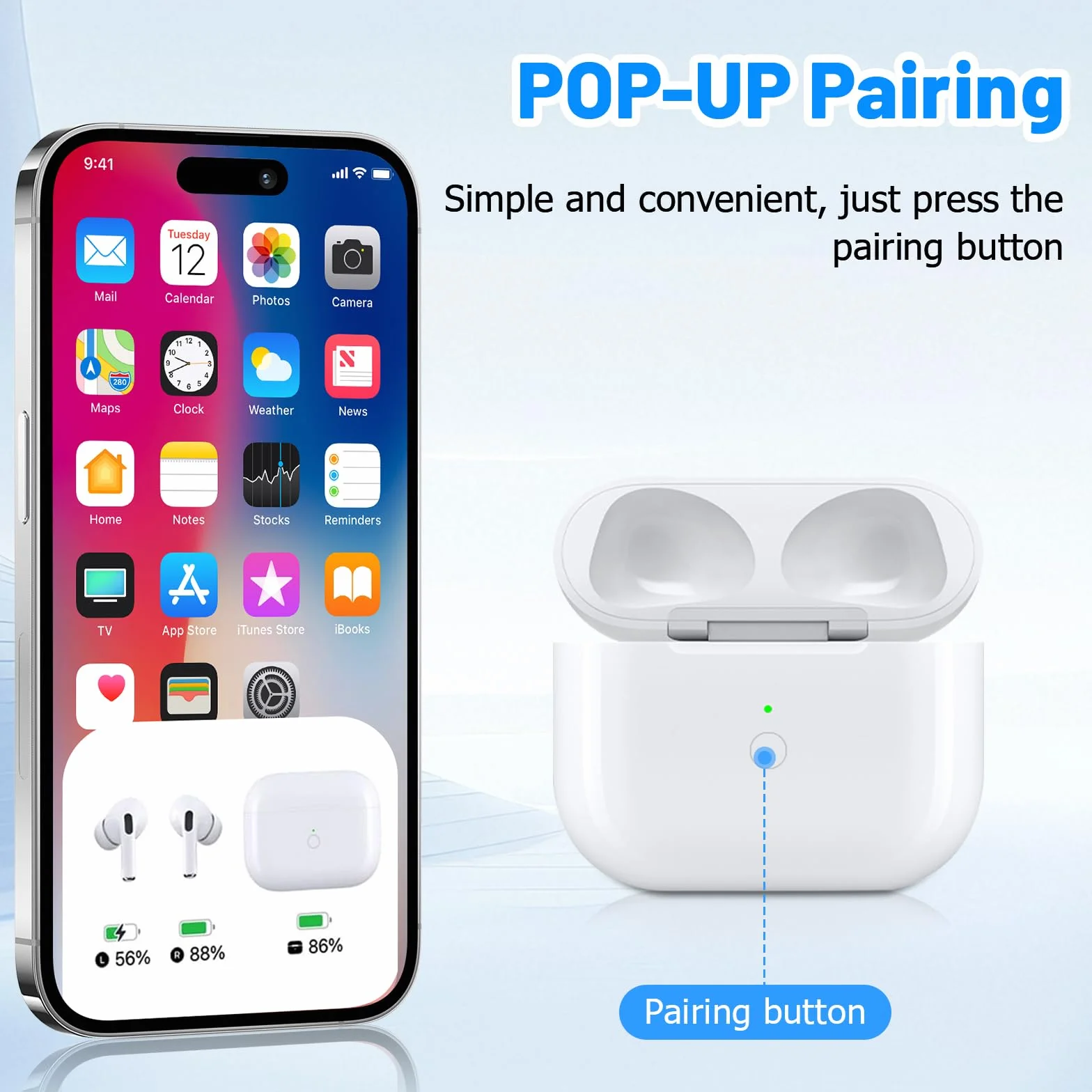 Boîtier de Recharge sans Fil AirPods 3, Remplacement avec Boutons d'appairage, Batterie 620 mAh, Port L