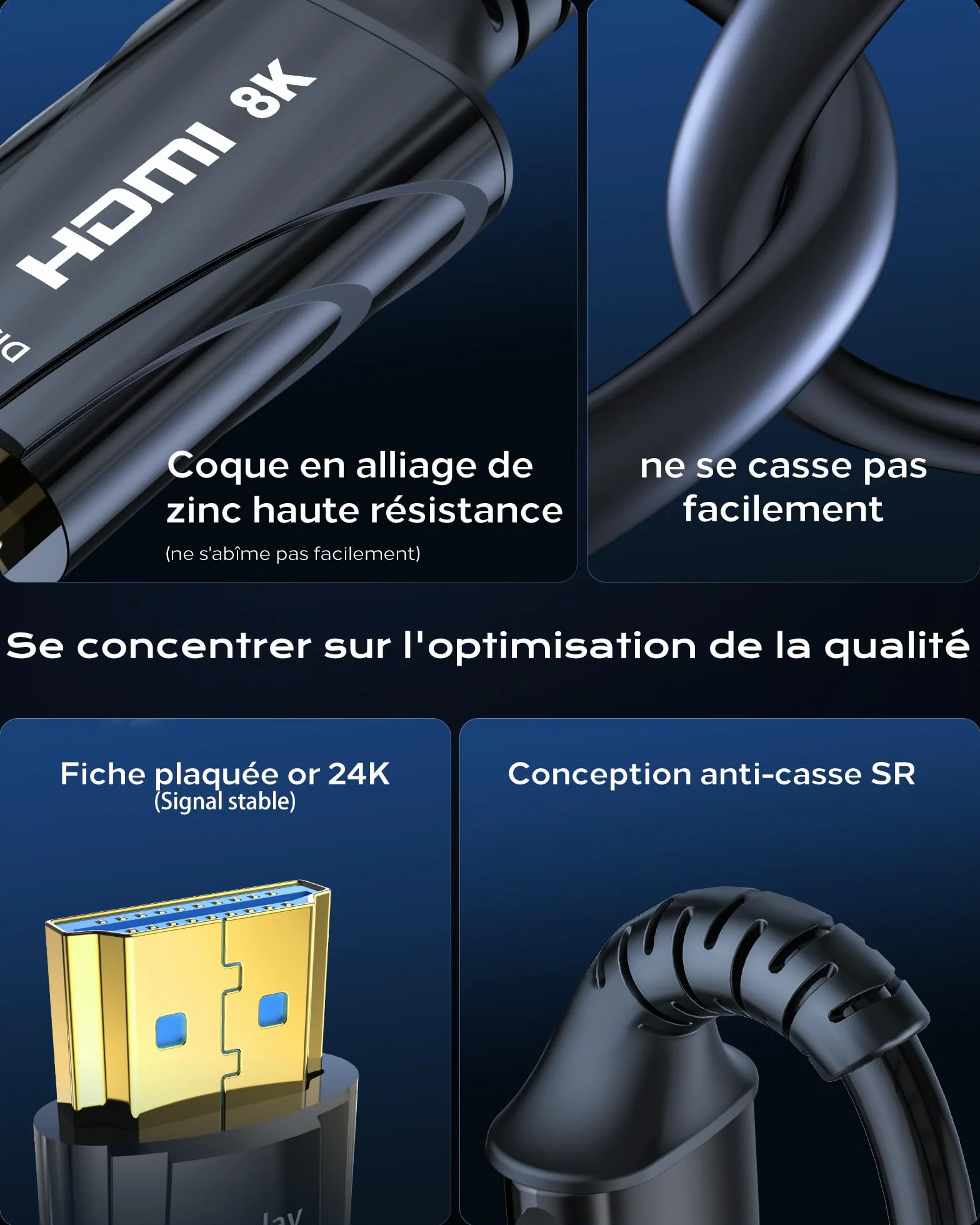 Cratree Câble HDMI Fibre Optique 15m- Câble HDMI 48gbps, 8K@60HZ, 4k@120hz, HDCP 2.2 et 2.3, hdr10, Compatible avec PS5 Blu-Ray HDTV Projecteur Moniteur