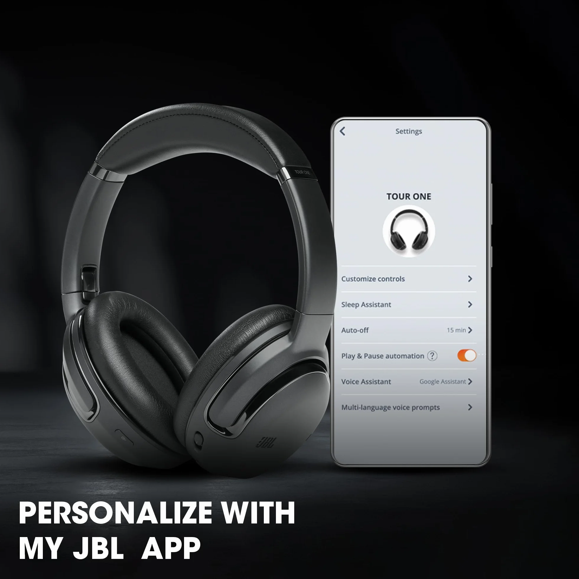 JBL Tour One – Casque circum-auriculaire sans fil avec réduction de bruit – Son JBL Pro – 50h d'autonomie – Connexion Bluetooth – Commande vocale mains libres – Couleur : Noir