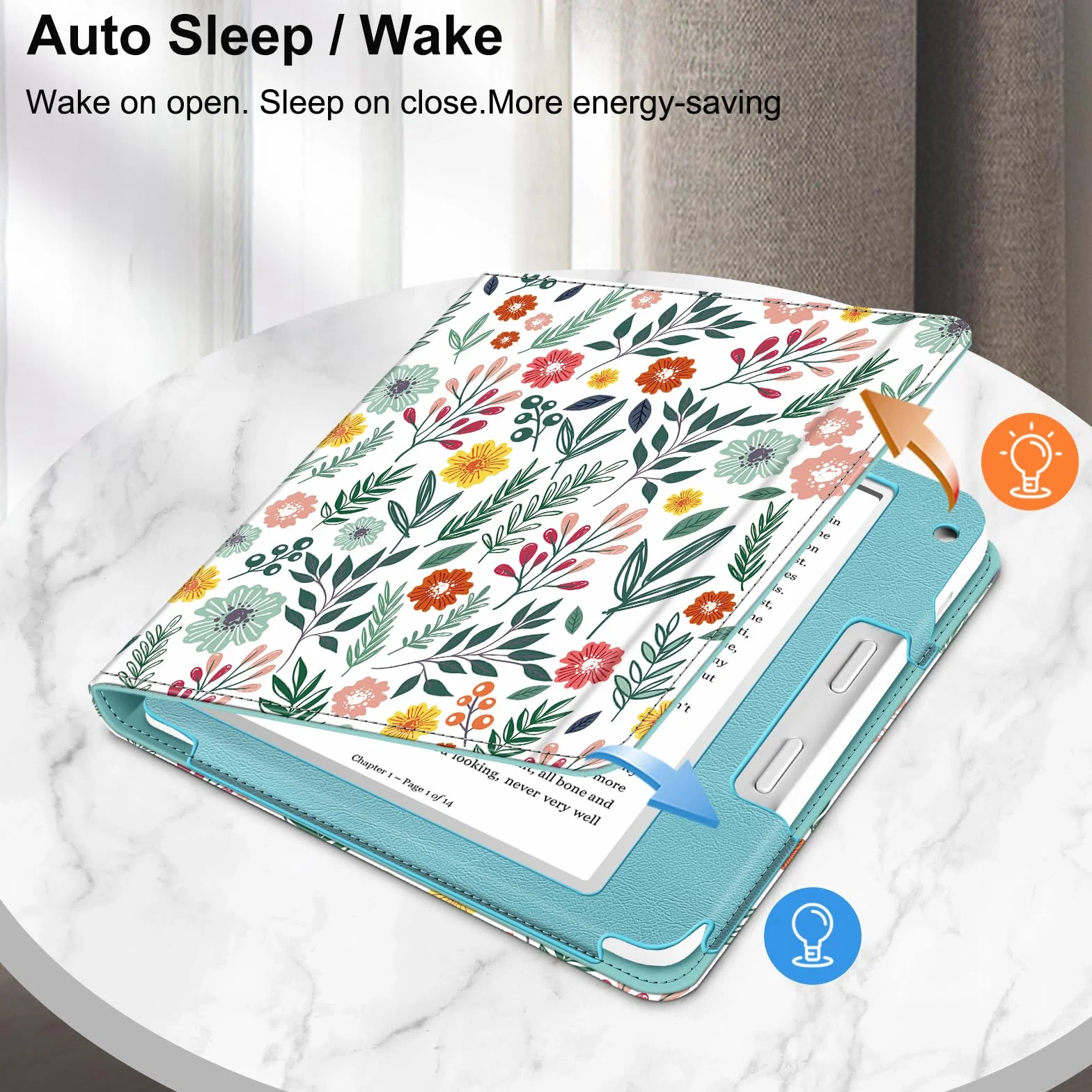 FINTIE Étui Compatible avec 7" Kobo Libra Colour 2024 / Kobo Libra 2 2021 (Modèle: N428 / N418), Coque Liseuse avec Béquille et Fente pour Carte et Dragonne, Fleur Printanière
