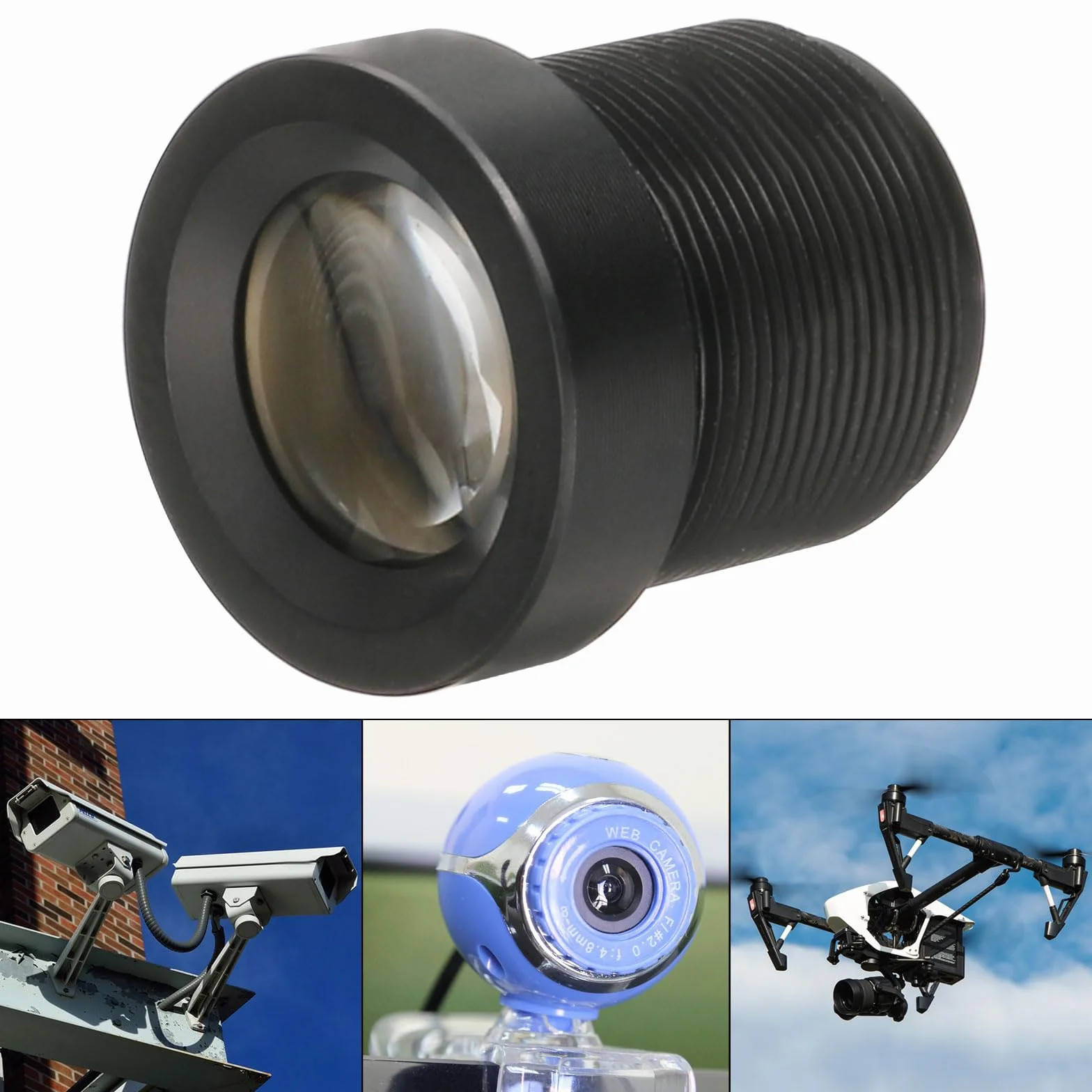 QUARKZMAN 16mm CCTV Caméra Objectif 720P F2.0 FPV M12 Fileté Noir