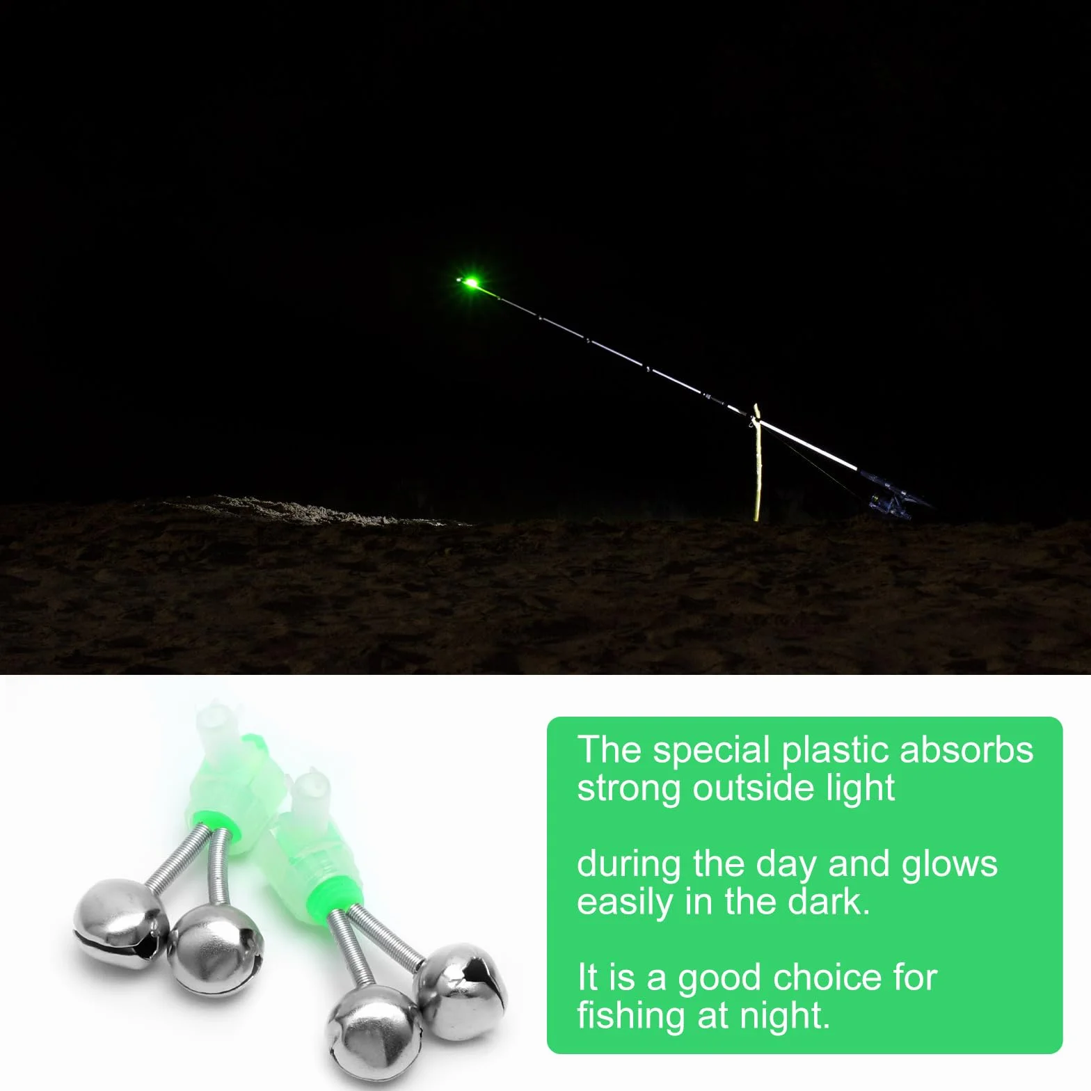 Clochette de Pêche à Spirale VOSSOT 20 Pièces, Double Cloche Lumineuse Détecteur de Touche