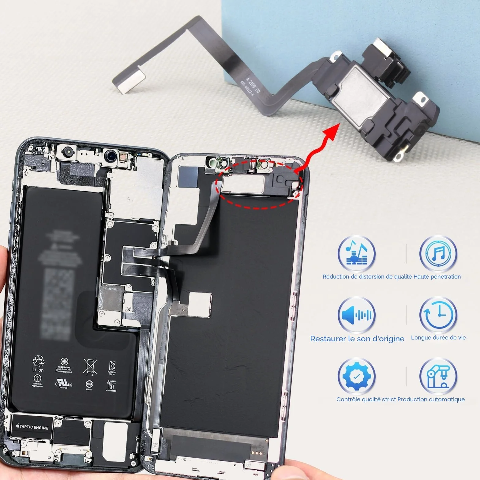 RongZy Haut-Parleur Remplacement pour Apple iPhone 11 Speaker Sonnerie De Réparation,avec Outils