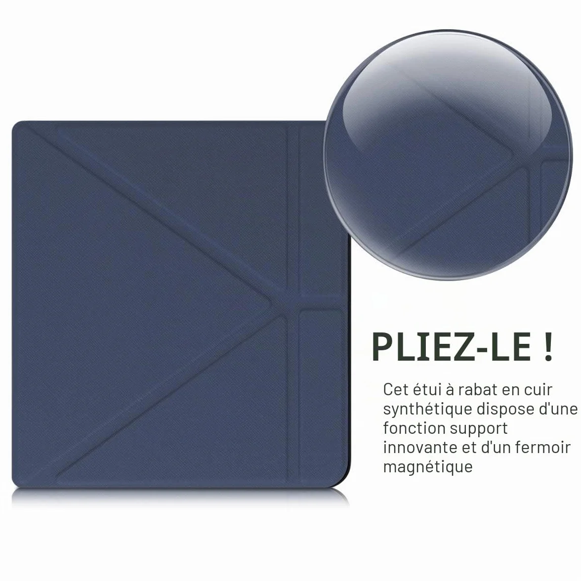 kwmobile Étui Compatible avec Kobo Libra H2O Coque - Étui à Rabat magnétique Tablette eReader Similicuir - Bleu foncé