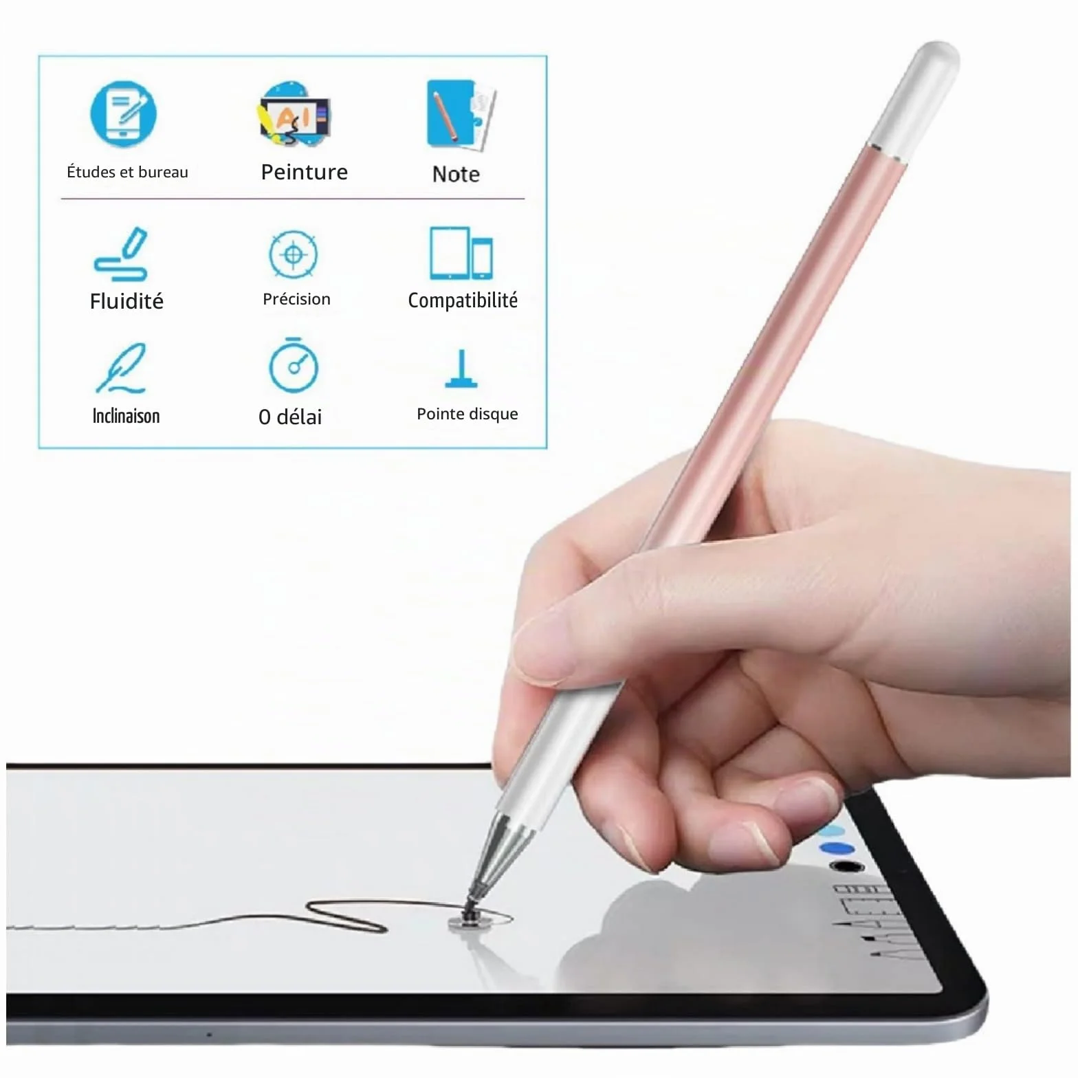 Stylet Haute Sensibilité pour Samsung Galaxy Tab A9+ A8 A7 A7 Lite, Apple iPad iPad Pro, Fire HD, Microsoft Surface, Noir