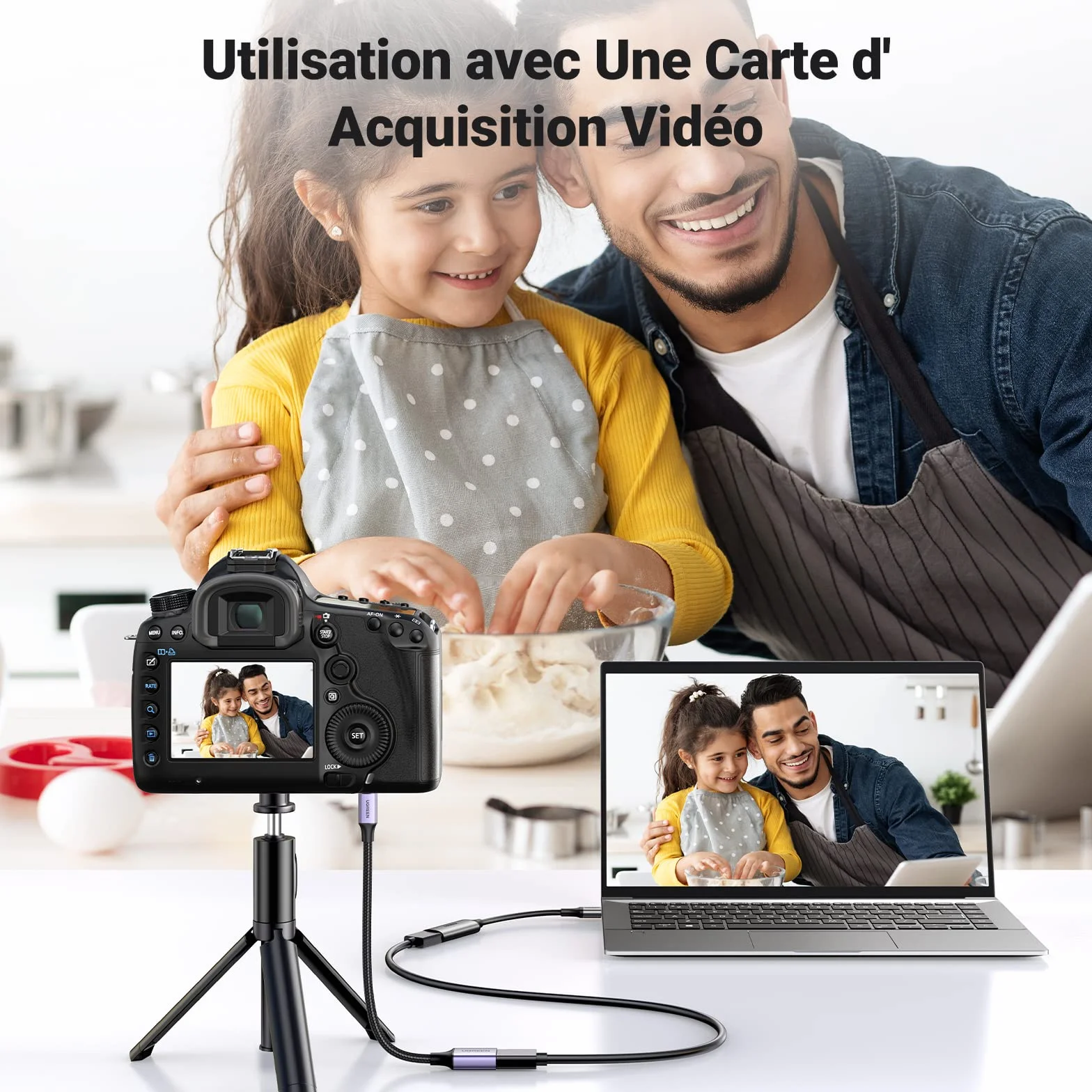 UGREEN Micro HDMI vers HDMI 4K 60Hz Adaptateur Mâle vers Femelle Nylon Tressé Supporte 3D Ethernet Arc Bidirectionnel Compatible avec Laptop Raspberry Pi 4 Hero 7 ASUS Zenbook Yoga Caméra 25CM (Gris)