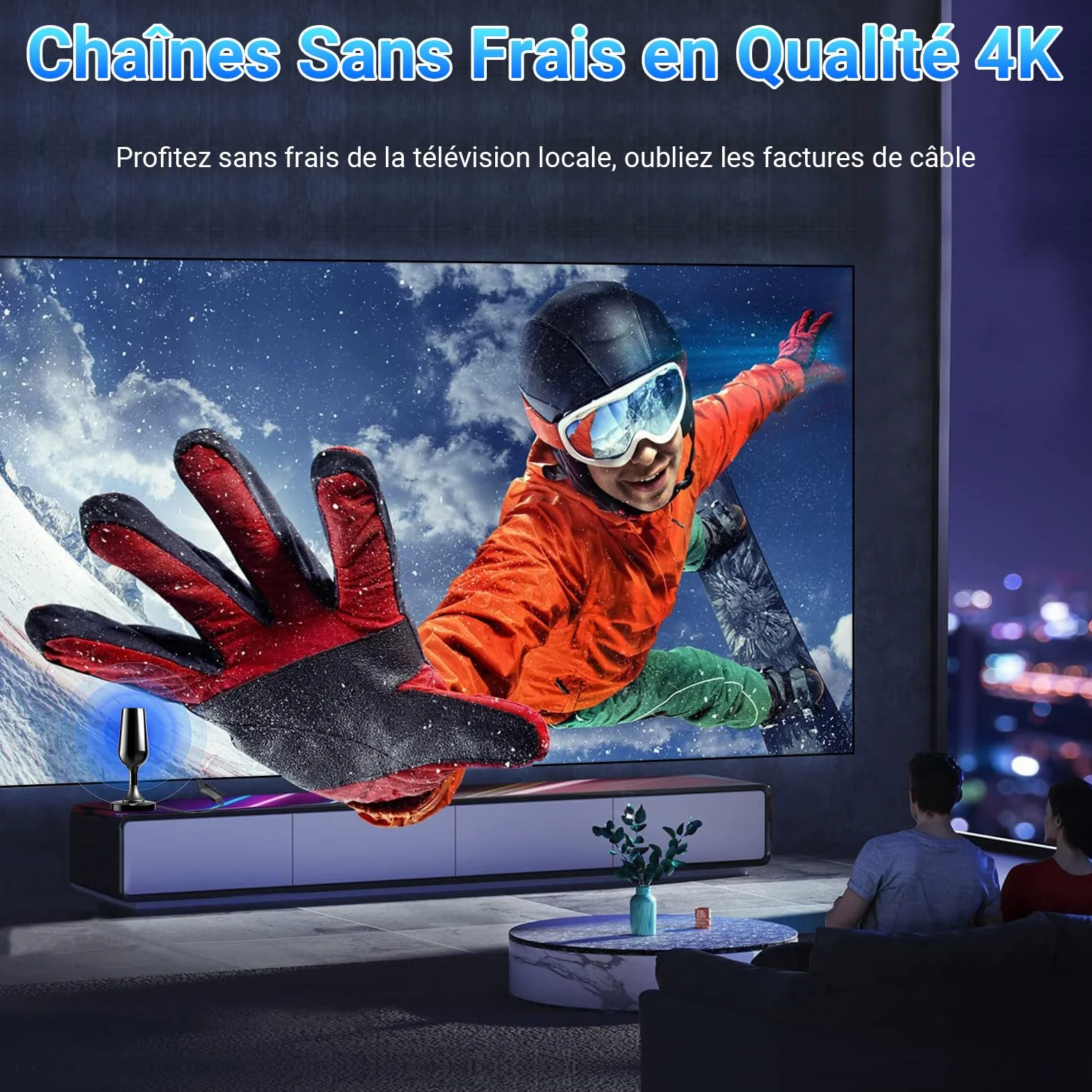 Antenne TV Intérieure Puissante TNT HD, 2026 Le Plus récent Antenne TV Intérieur avec Amplificateur de Signal à Gain Élevé, Réception Longue Portée à 360° avec Base Magnétique
