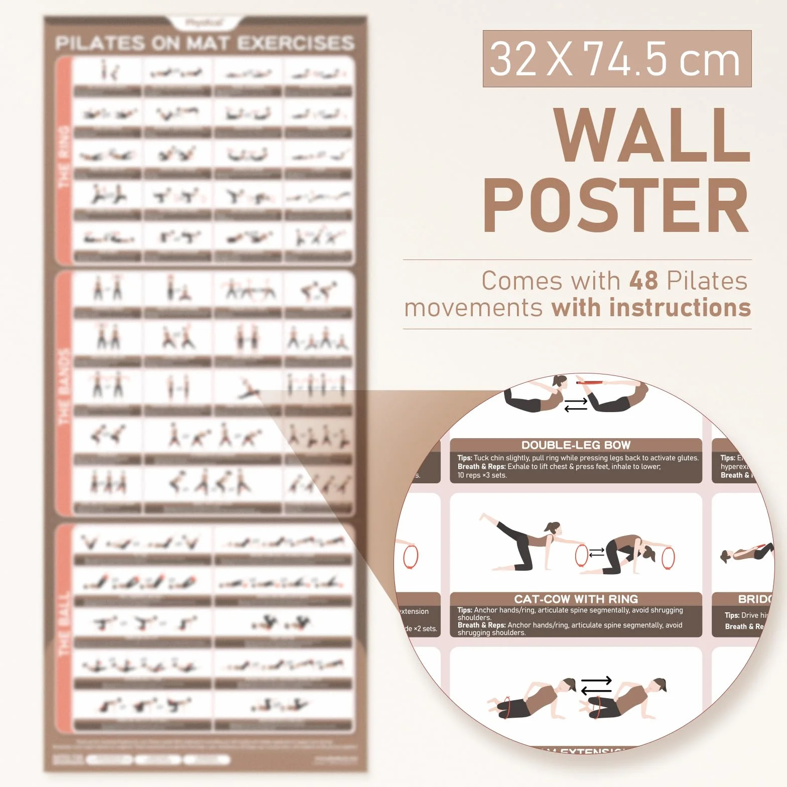 PhysKcal Kit de Pilates, Anneau 38 cm avec Ballon et Bandes de Résistance