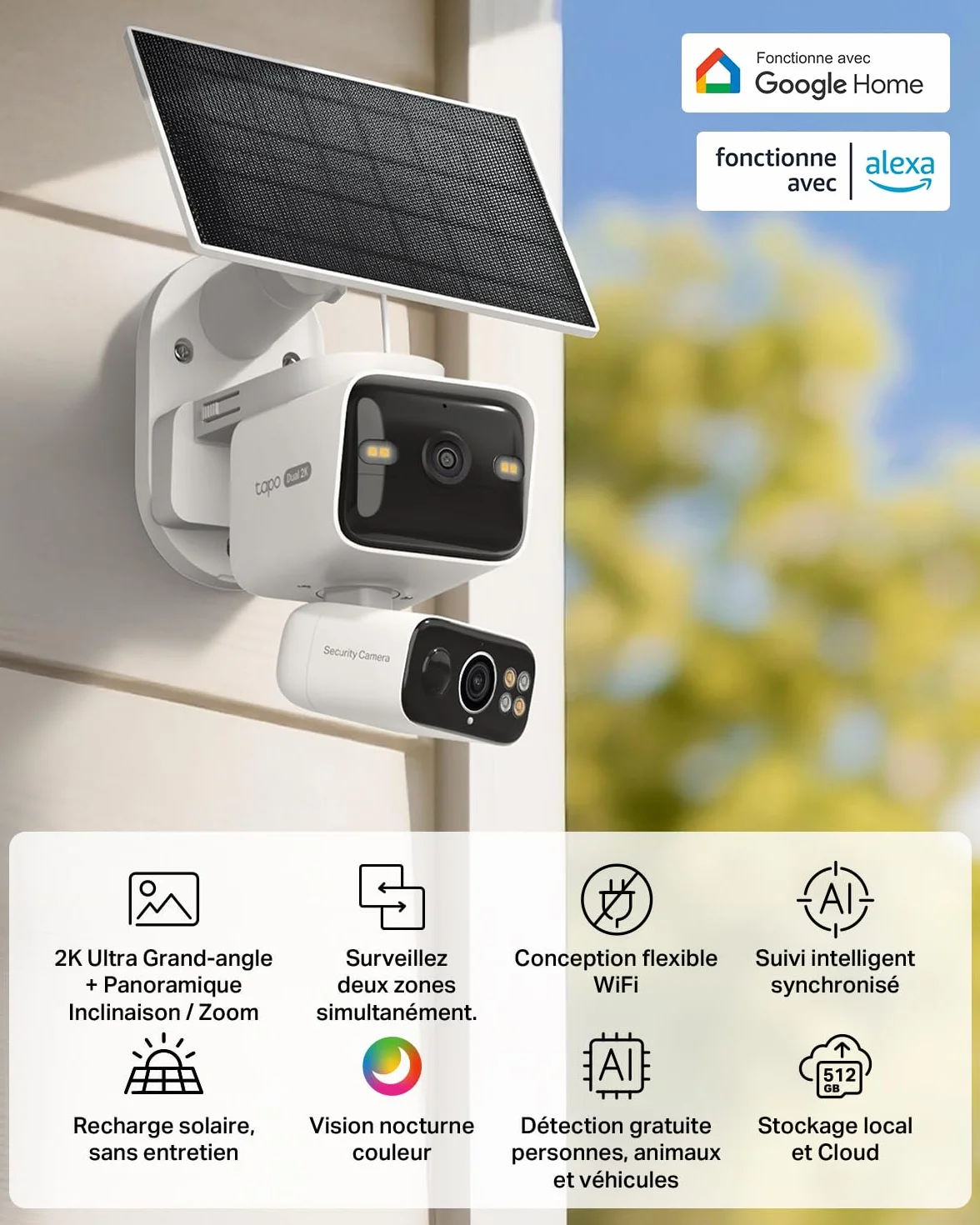 Tapo C645D KIT Caméra Extérieur sans Fil Solaire 2K Double Objectif – Caméra Surveillance WiFi Extérieure sans Fil 360°, Détection IA Personne/Véhicule/Animal, Suivi Automatique, Batterie 10000mAh