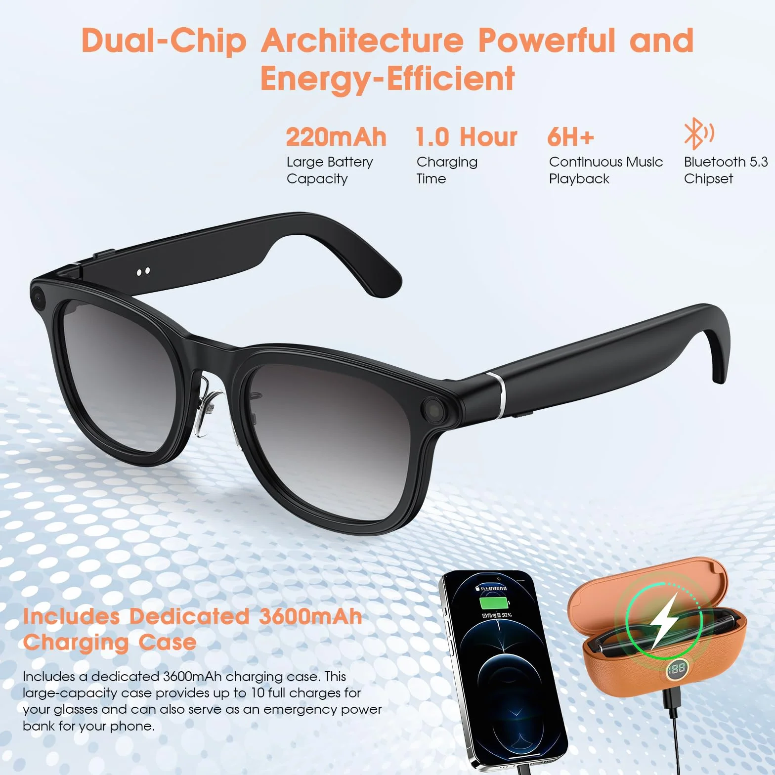 2026 AI Smart Glasses 4K Caméra HD 1200P Lunettes avec Enregistrement vidéo, Traduction simultanée/Identification d'objet GPT, lentilles photochromiques, avec étui de Charge 3600 mAh