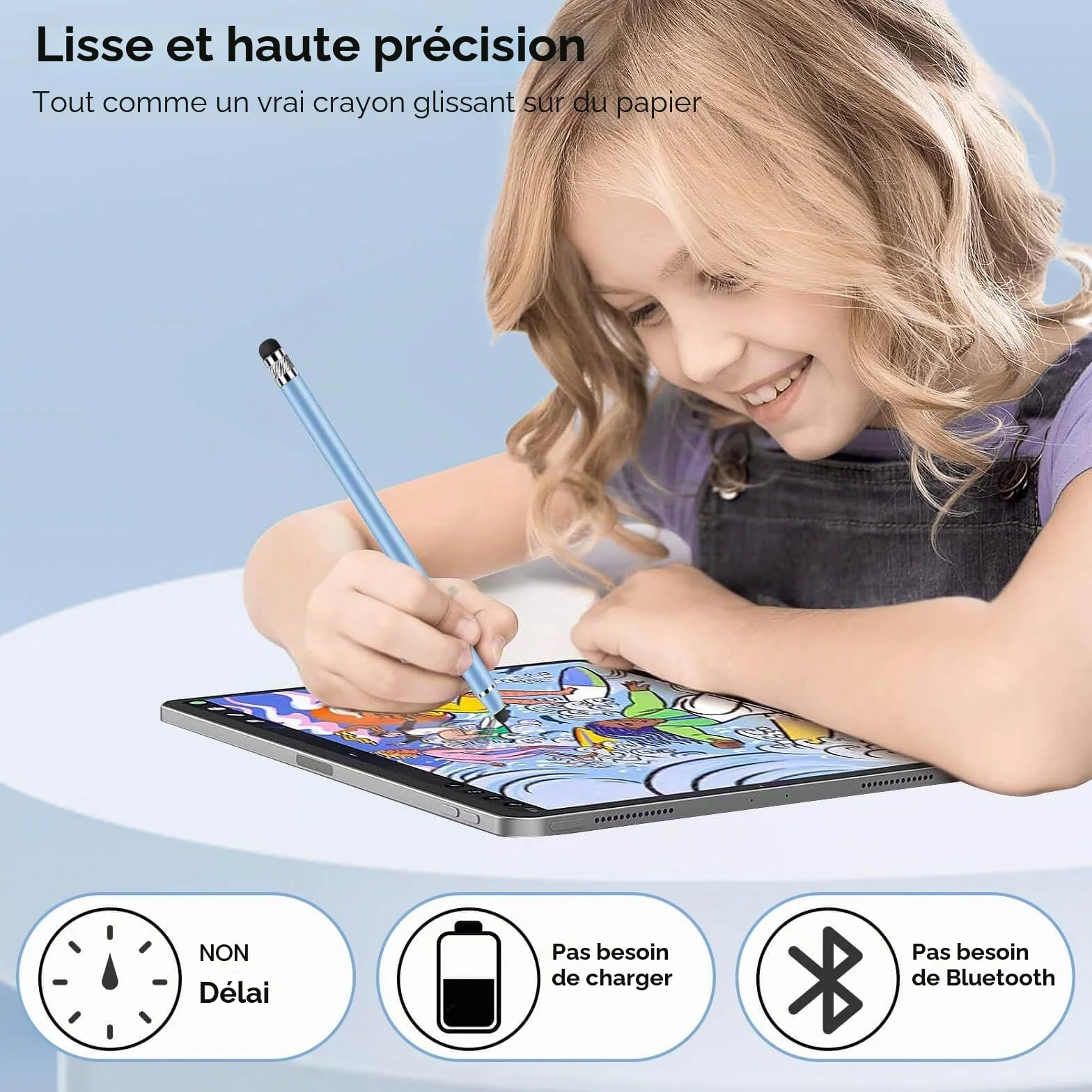 Stylet Tablette Universel 2 en 1 pour Écran Tactile, 4 Pièces avec 8 Embouts de Rechange pour Smartphones, Tablettes, Samsung Galaxy, iPad (Argent+Noir+Rose+Bleu)