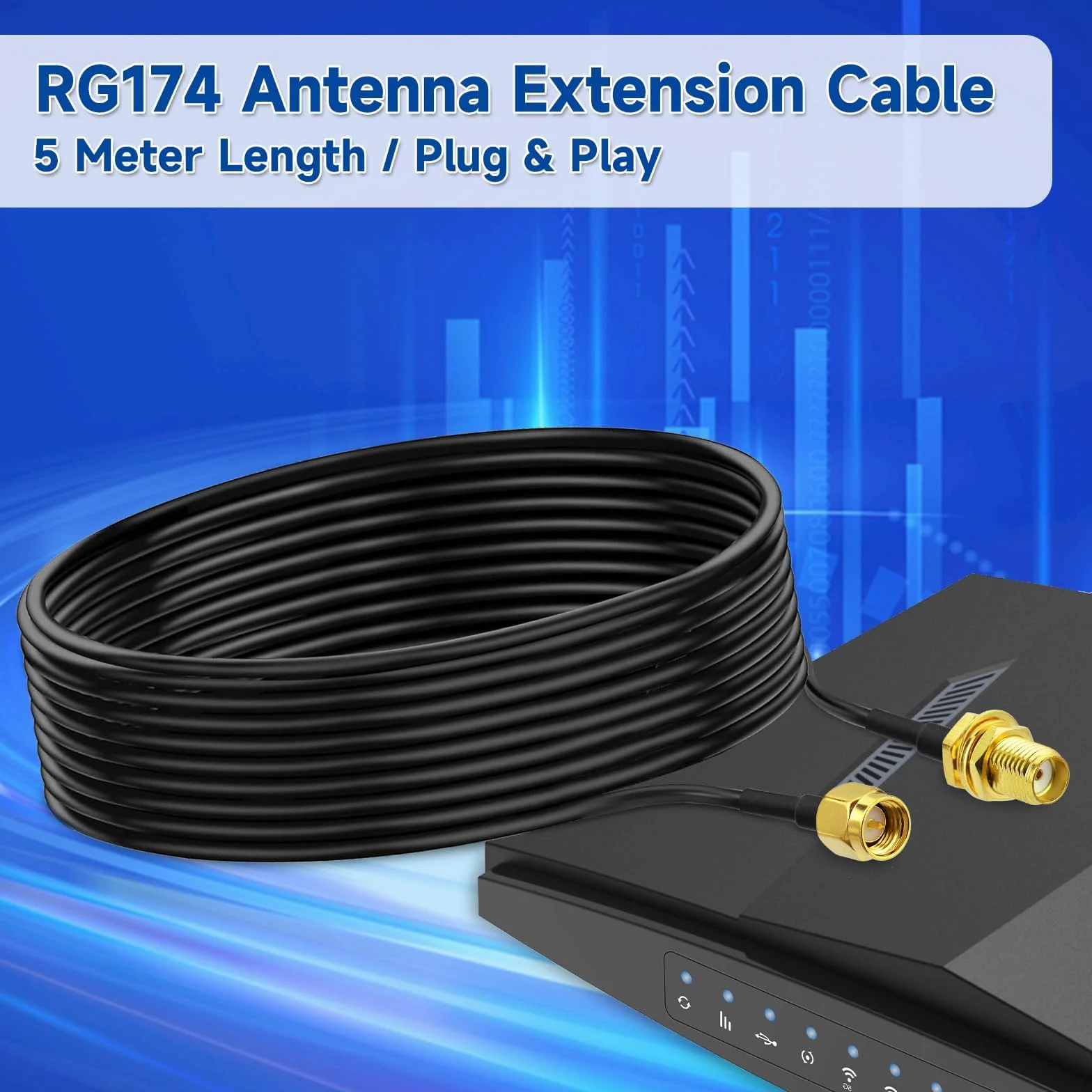Bingfu Câble Rallonge SMA 5 m - Adaptateur de SMA Mâle à Femelle - Câble Coaxial RG174 pour Antenne 4G LTE GSM GPS Routeur Gateway Modem Camera Radioamateur Récepteur ADS-B RTL-SDR