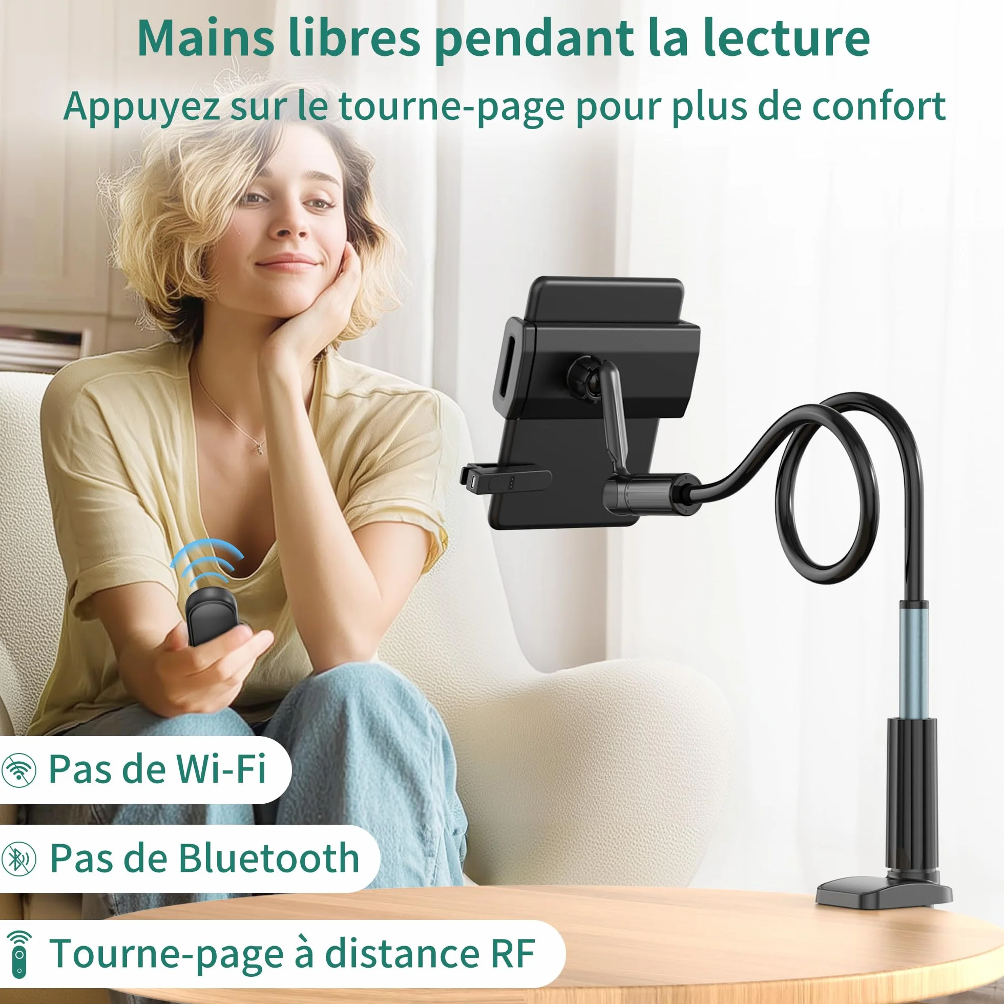 PlusAcc Télécommande Tourner pour Kindle – Support à col de Cygne pour Lire des Livres électroniques, Accessoire pour Tourner Les Pages au lit, adapté au Kindle Paperwhite/Oasis/Kobo