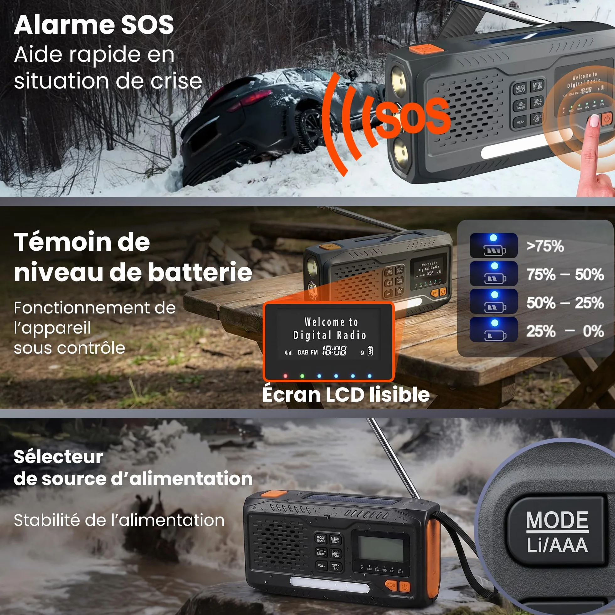 Radio Solaire Extralink 4500 mAh FM DAB Bluetooth LED SOS Camping