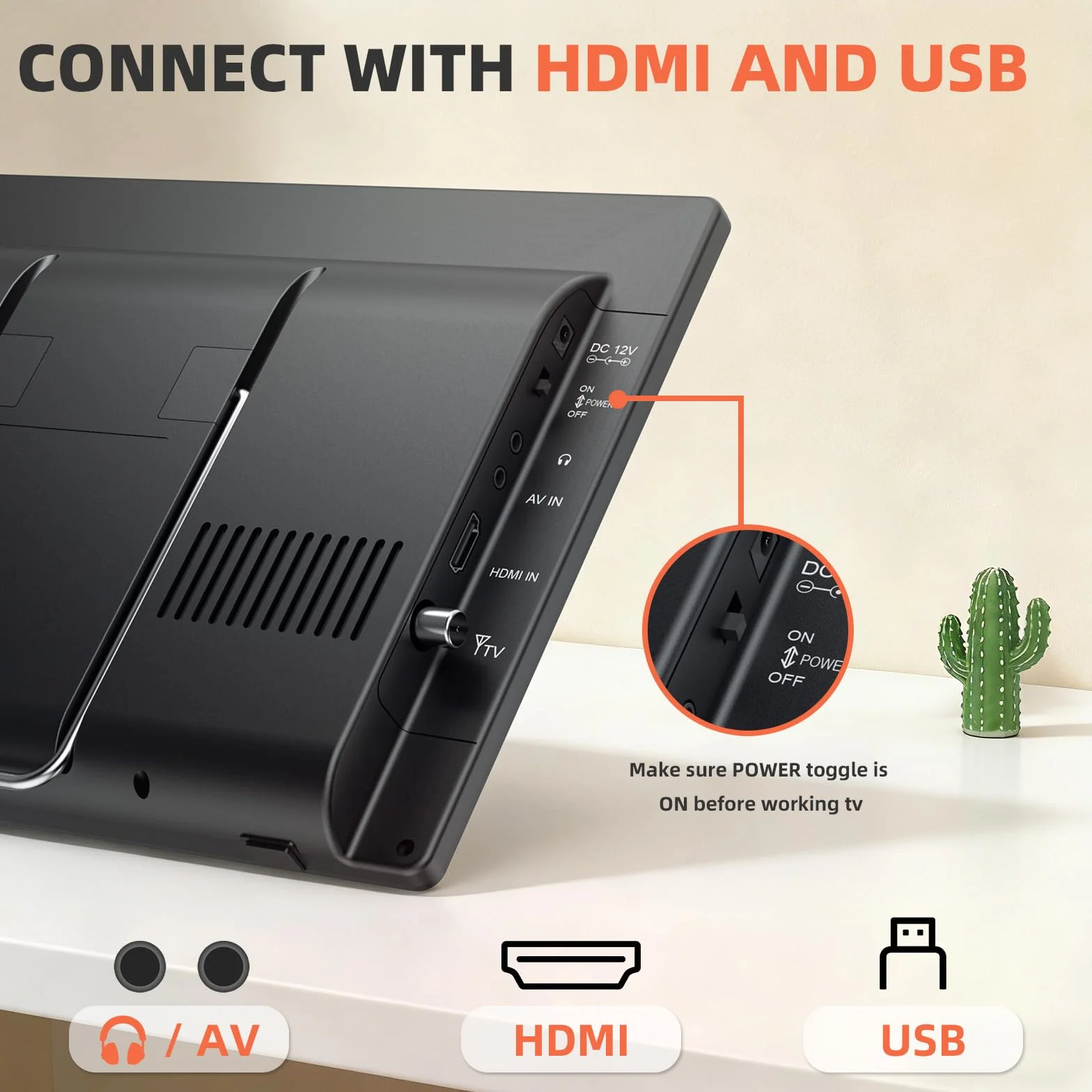 Desobry Télévision Portable 12 Pouces Smart TV Android DVB-T2 HDMI USB AV Casque Pied Rotatif 180°