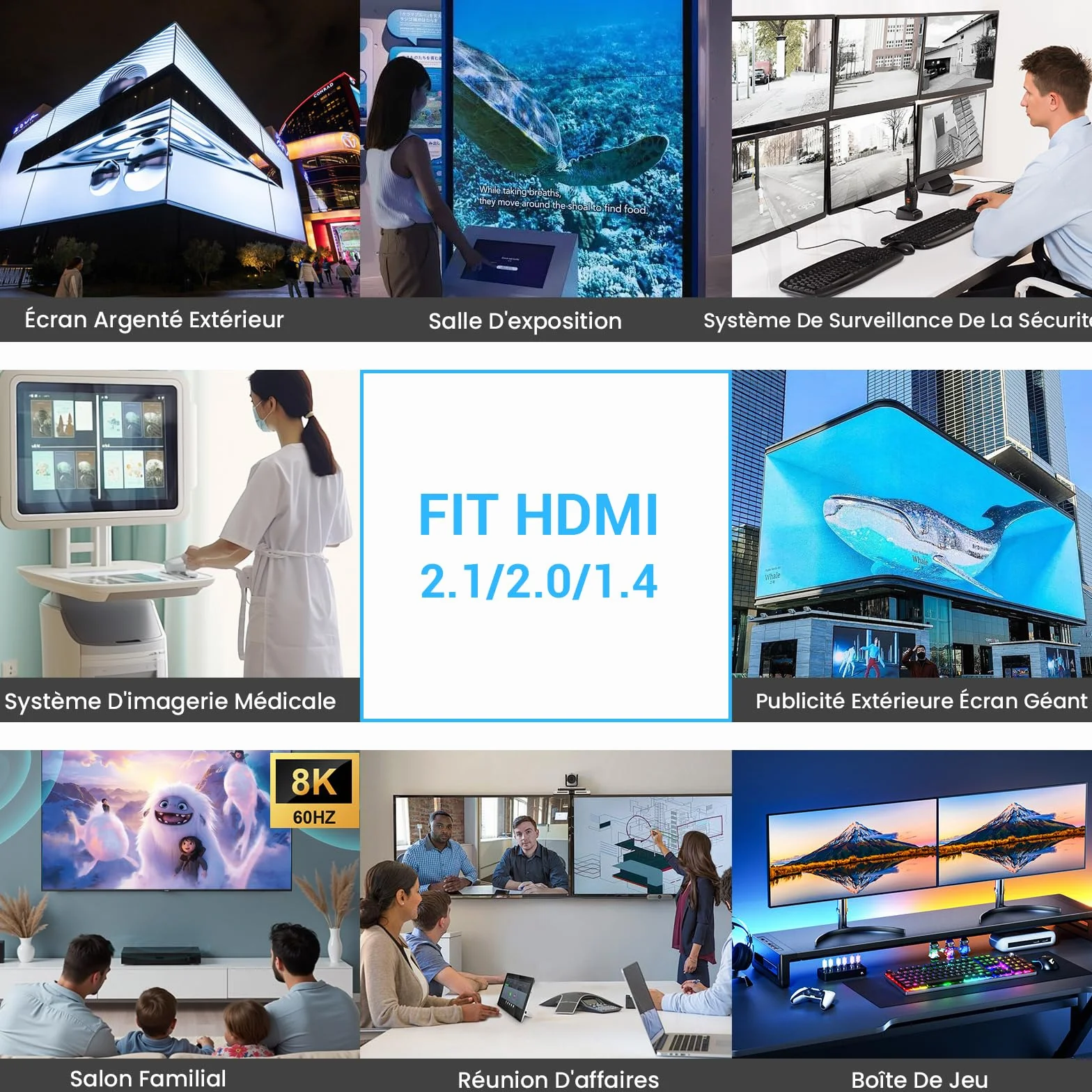Etseinri Câble HDMI 2.1 2M, Certifié 48Gbps Ultra Haute Vitesse 4K 240Hz 8K 60Hz HDCP 2.3 eARC HDR10+ Dolby Vision pour PC Moniteurs Gaming HDTV
