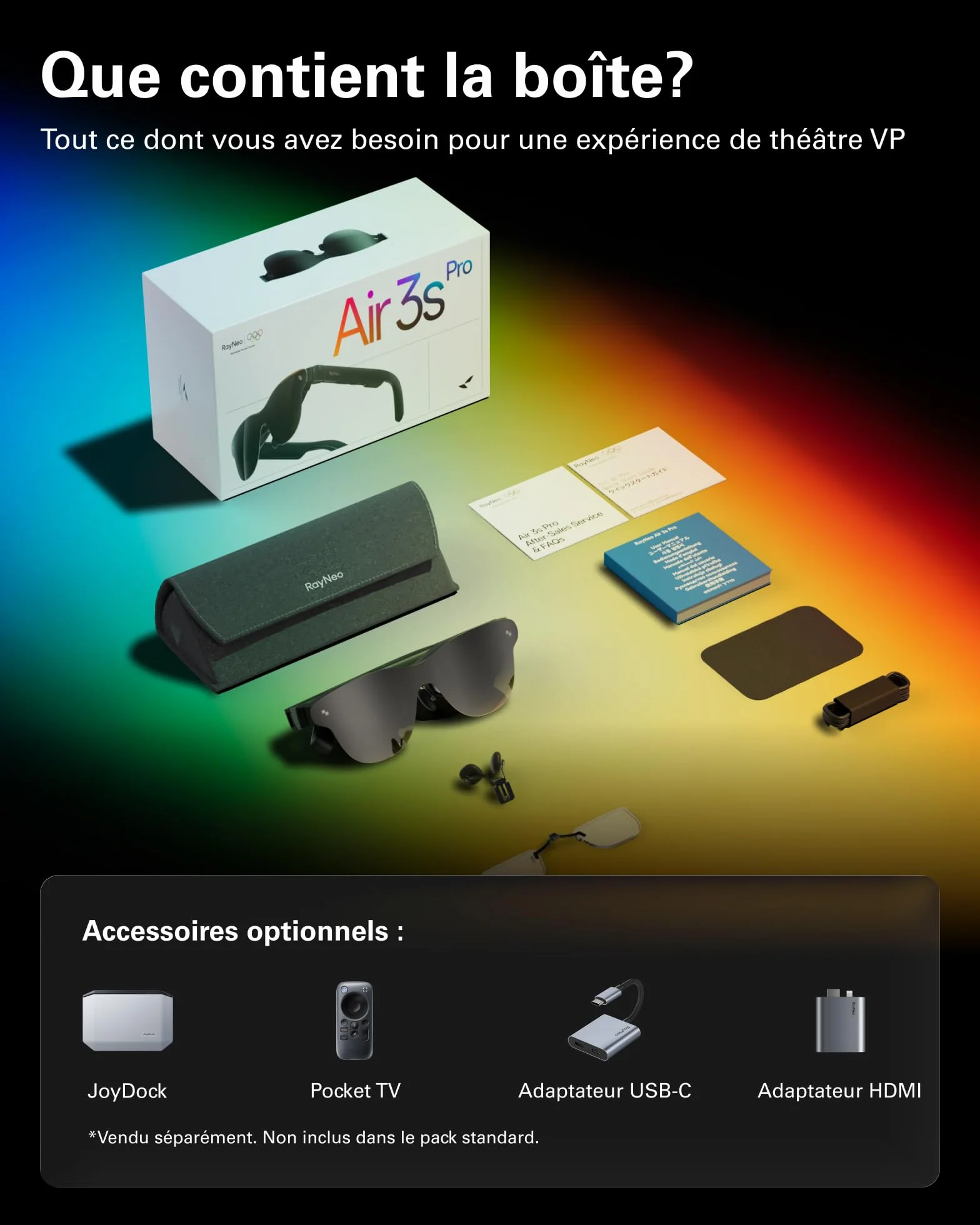 RayNeo Air 3s Pro Lunettes AR/XR - Affichage vidéo 201'' 1200 Nits 120Hz HueView 2.0, Lunettes de Jeu intelligentes pour iPhone 17,16,15/Android/Mac 2/PS5/SteamDeck