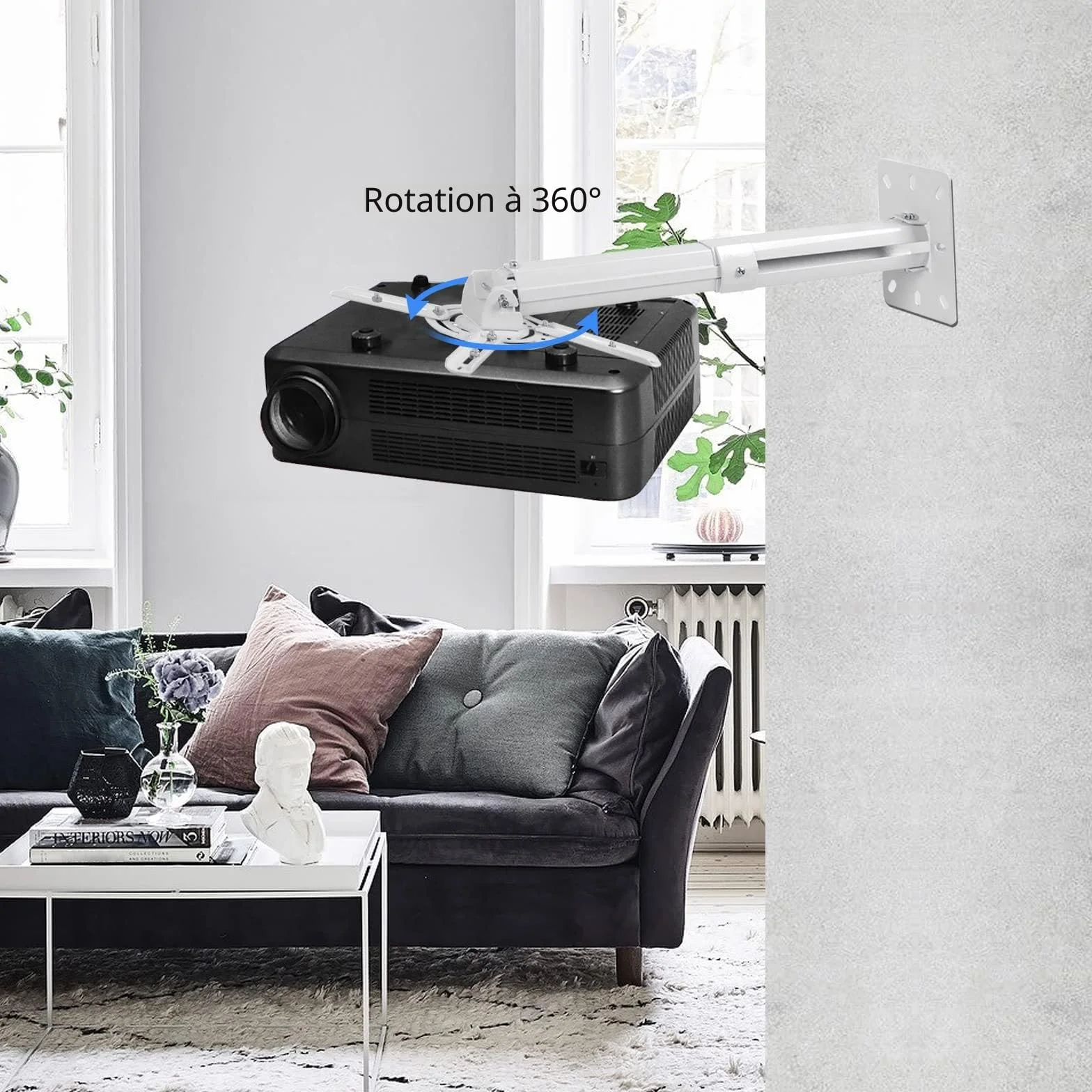 Support Videoprojecteur Plafond Suptek, Support Mural Universel pour Projecteur avec Perche 34-54 cm, jusqu'à 13,6 kg, Blanc PR05W