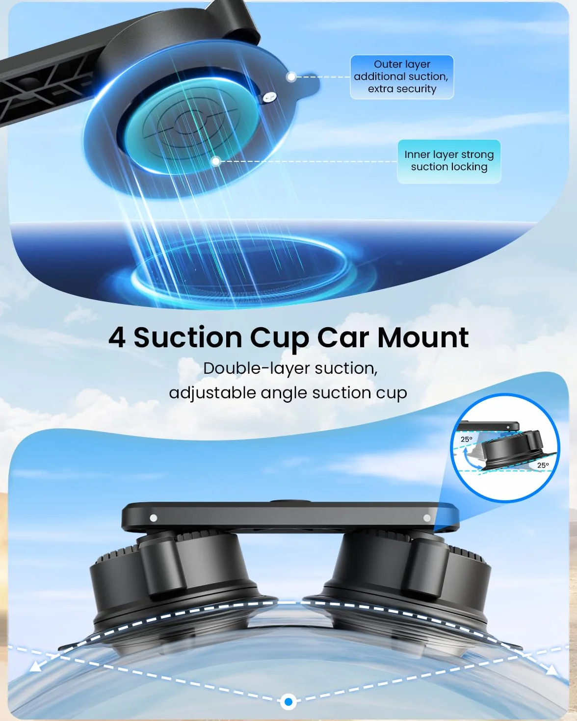 Kit de quatre ventouses de voiture pour Insta360 - Double couche réglable - Montage pour caméra d'action GoPro - Accessoires pour Insta360 X5