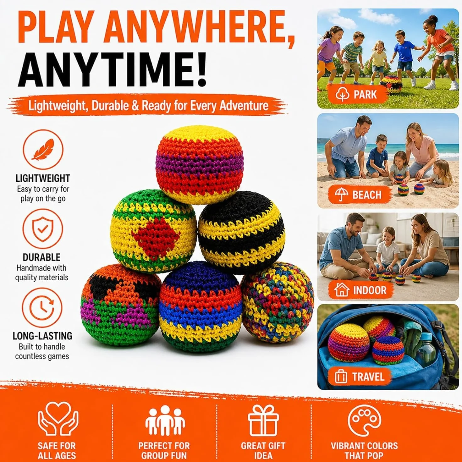 Balles de Frappe Tricotées Ensemble 6/12/18 Sacs de Pieds au Crochet pour Enfants Adultes Jeux Plein Air
