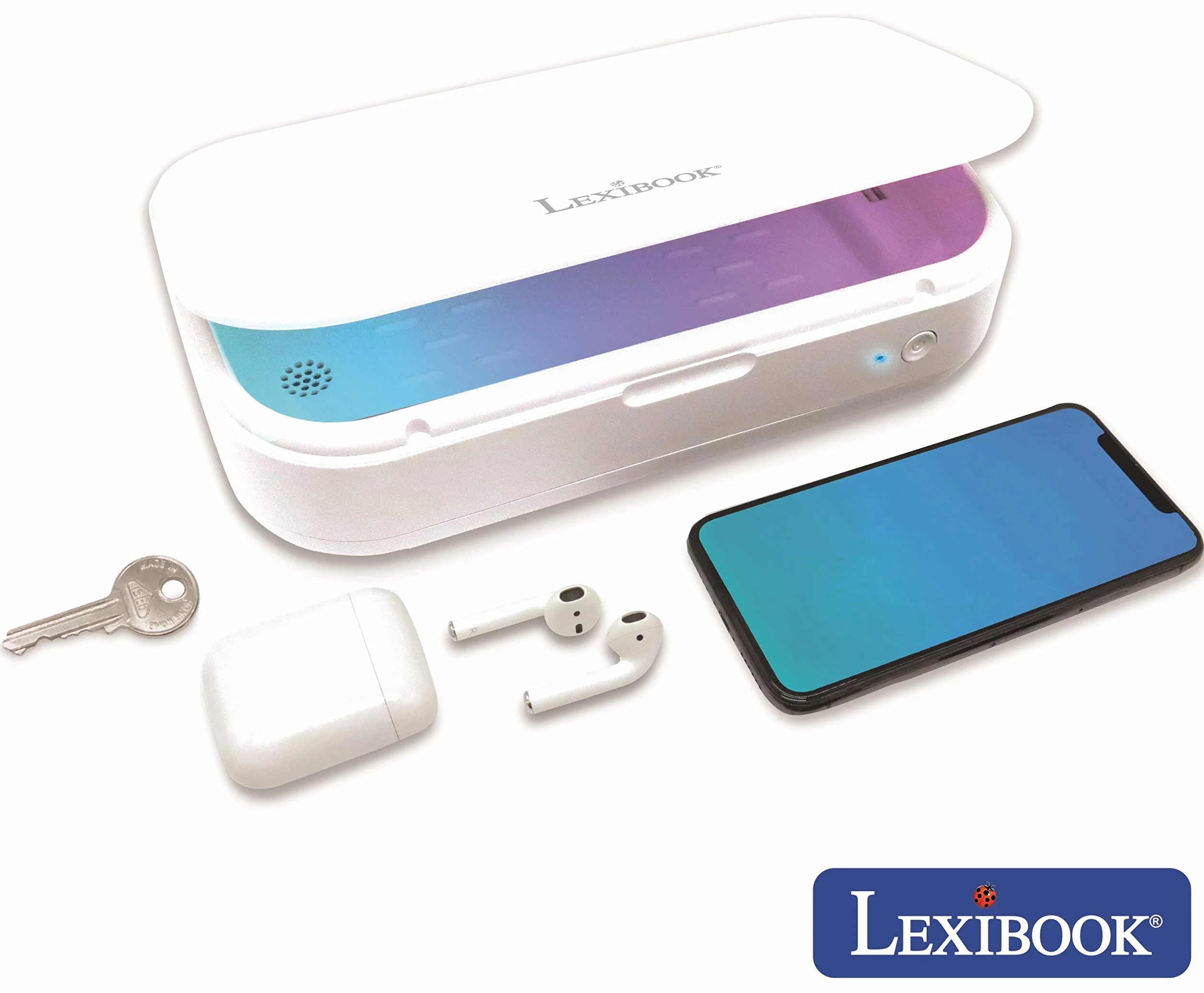 Lexibook LexibookStérilisateur UV - Boîte Stérilisatrice pour Désinfecter Masques, Smartphones, Clés, Écouteurs - Box Lampe UV Stérilisation Rapide 5 Minutes - Aromathérapie - Blanc, UVS100
