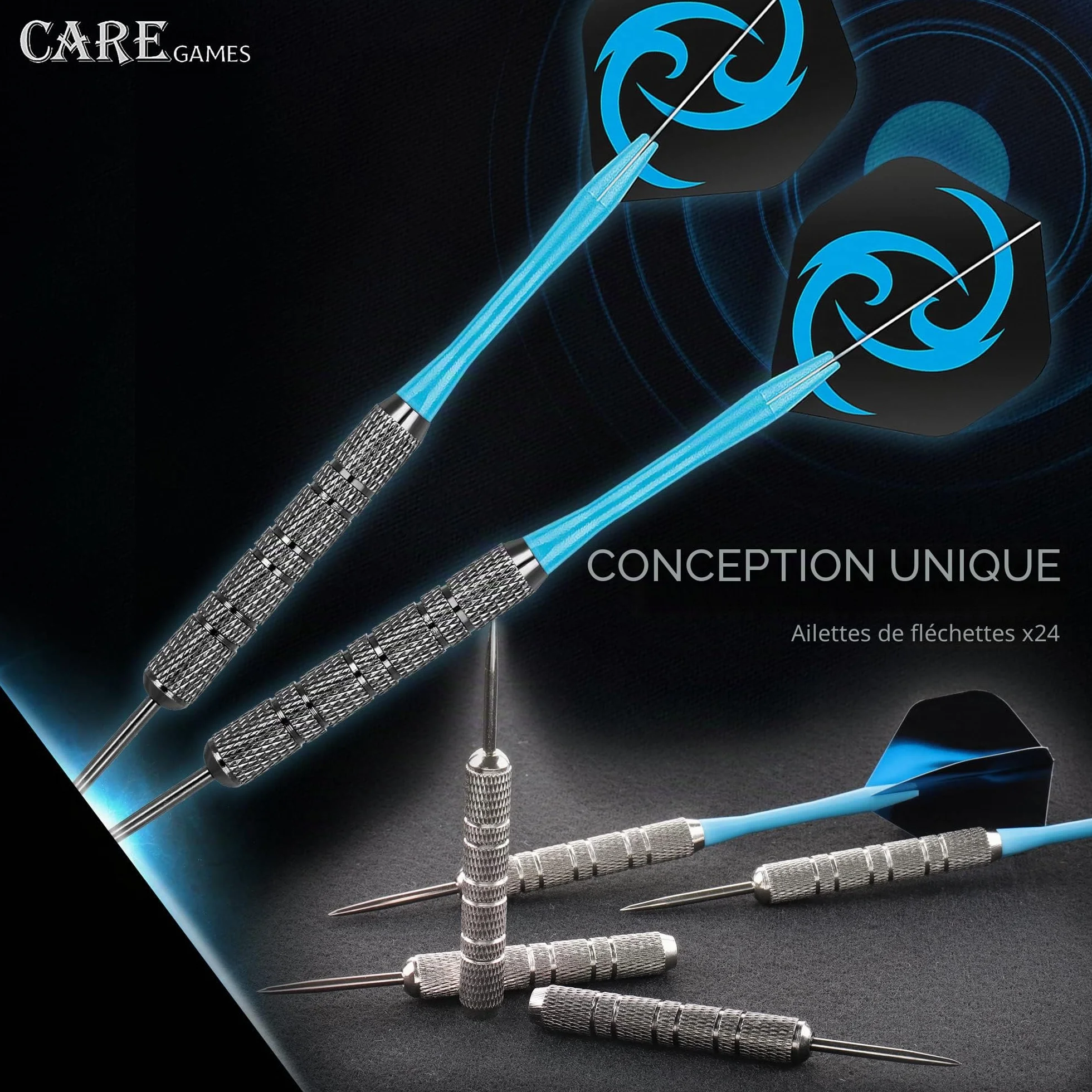 Fléchettes Professionnelles Pointe Acier Lot 12 Métal 18 g Tiges Ailettes Protection Vol Aiguiseur