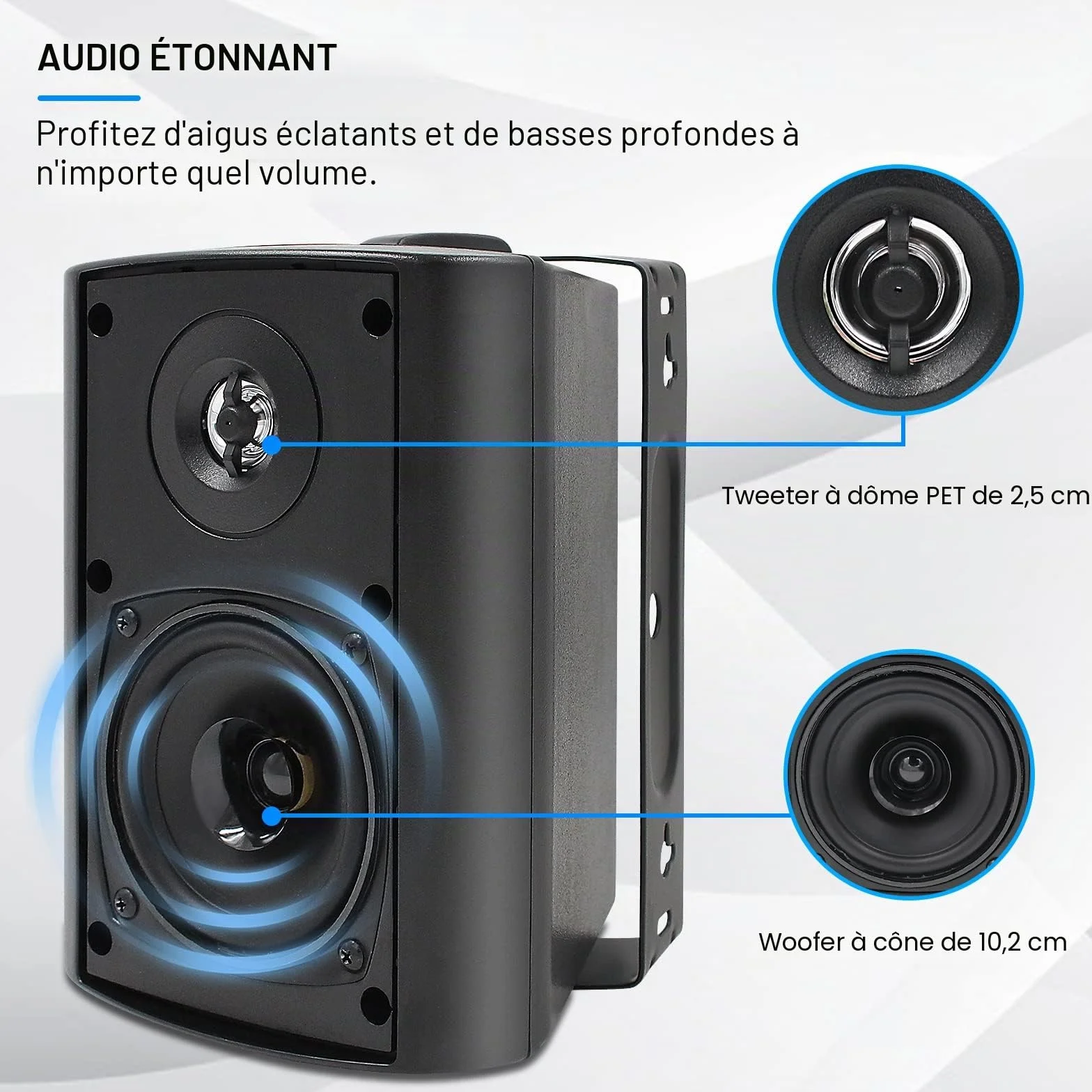 Herdio Etanche Enceintes d'extérieur 4 Pouces avec 400 Watts de Basses puissantes, Couverture sonore stéréo à Large Plage, durabilité par Tous Les Temps (2 Paires, Noir)