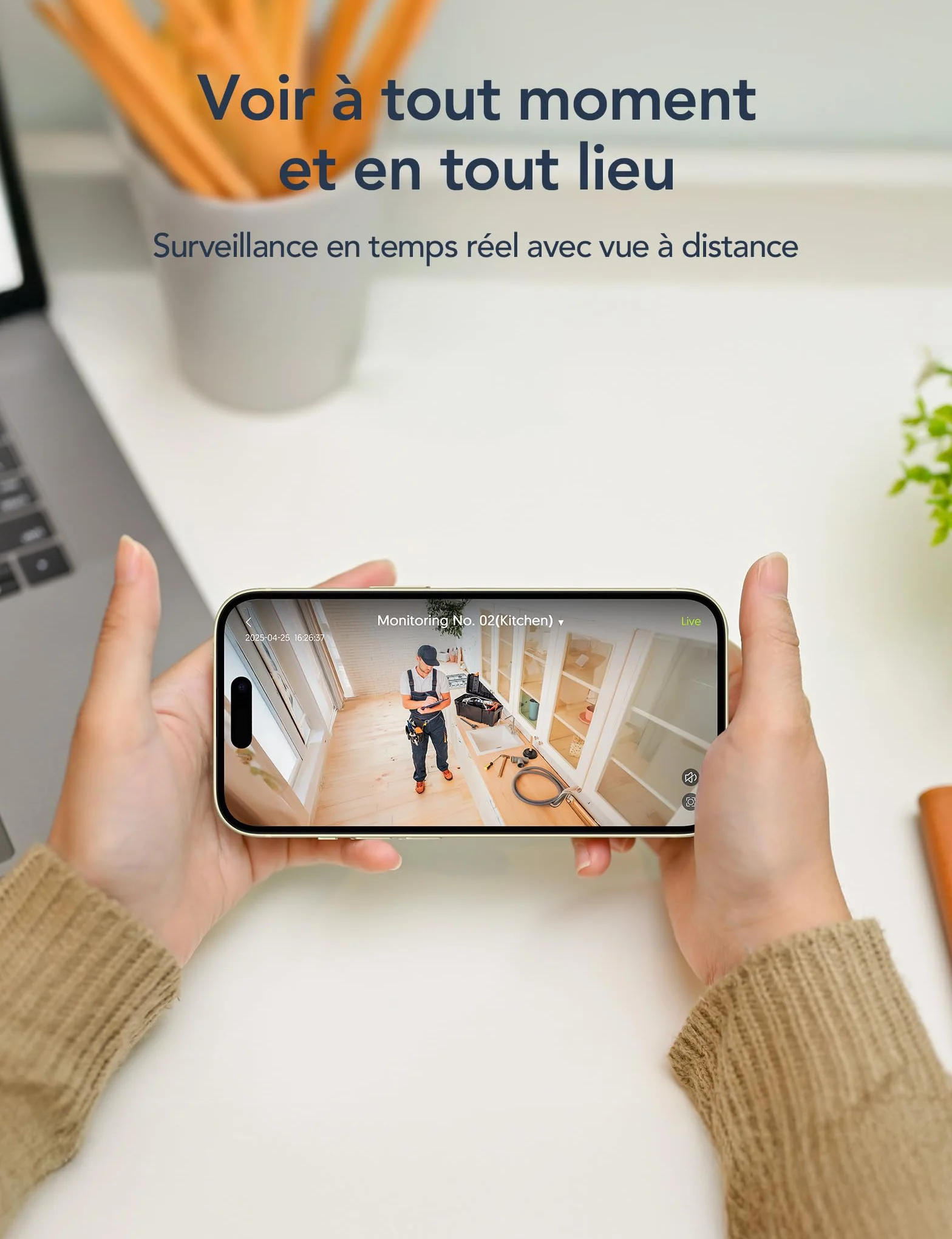 GNCC Caméra de sécurité intérieure 1080p Wi-Fi 2,4 GHz détection Mouvement IA Audio bidirectionnel Vision Nocturne Stockage Cloud