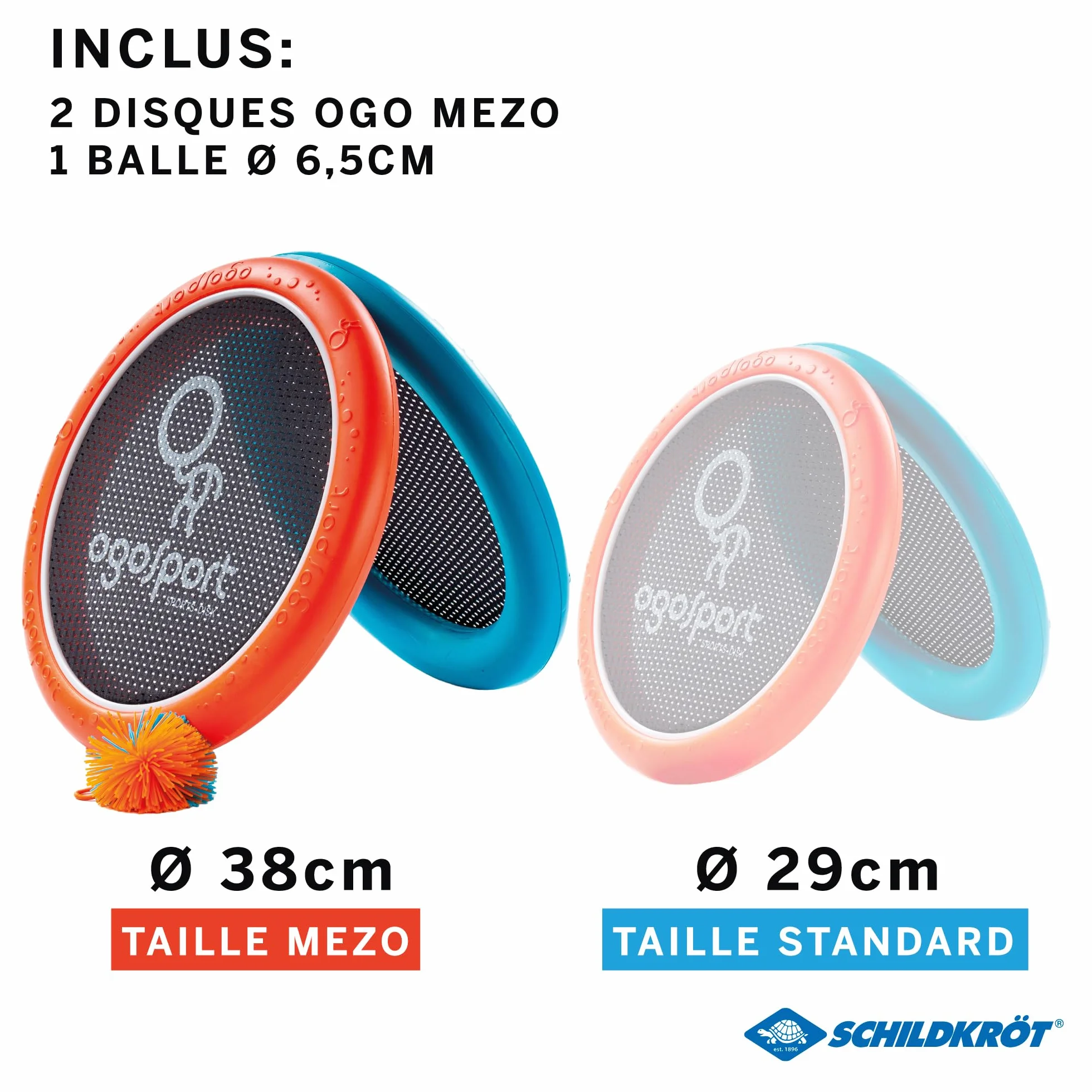 Schildkröt OGO Sport 2 Disques Extra-Larges Ogo Ø38cm, 1 Balle, Orange/Bleu/Noir