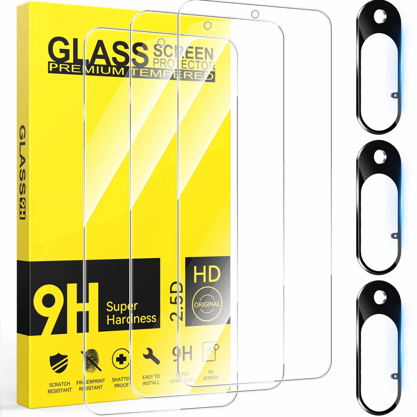 3 Pièces Verre Trempé pour Google pixel 10 5G avec 3 Pièces Caméra Arrière Protecteur, Ultra Résistant Film Protection écran, Sans Bulles Film Protection écran.