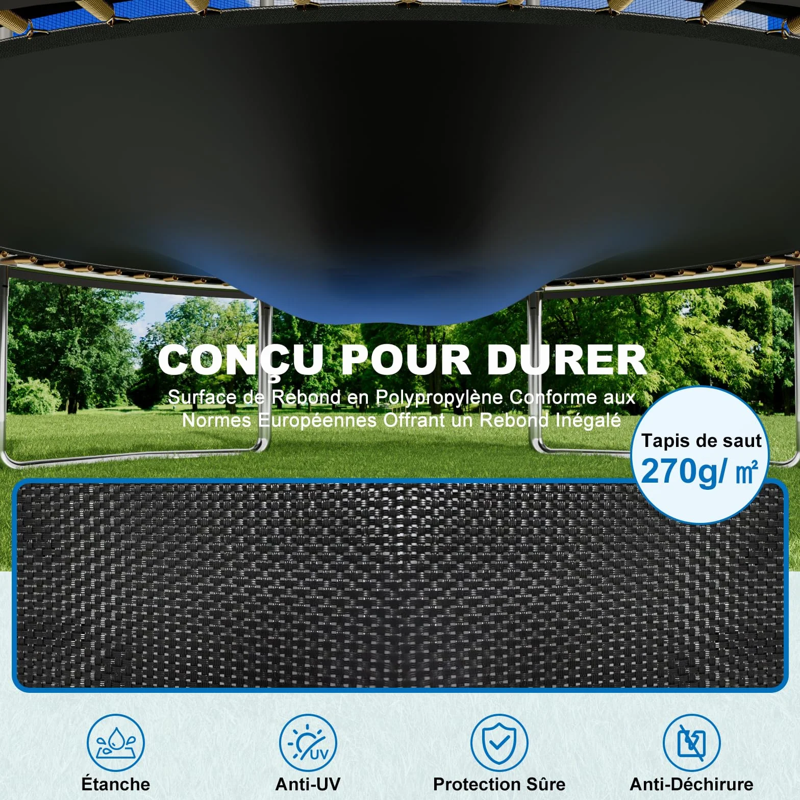 Devoko Trampoline Extérieur Ø183-427cm, Trampoline de Jardin Robuste, Cadre en Acier Galvanisé