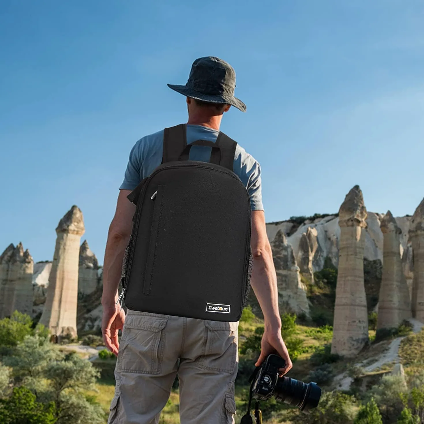 Cwatcun Sac à dos pour appareil photo Imperméable Sac à dos pour appareil photo professionnel pour DSLR/SLR, compatible avec les appareils photo Sony Canon Nikon et les accessoires (2.0 petit, noir)