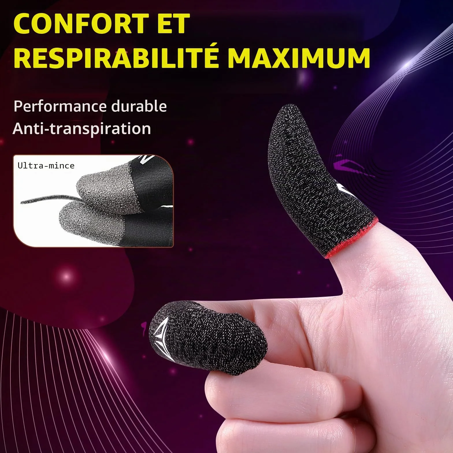 Sibba Lot de 4 manchons de doigt de jeu pour écran tactile - Manchons en fibres argentées - Pour jeu mobile - Manchons de pouce - Gants soyeux et anti-transpiration - Respirants - Protège-doigts