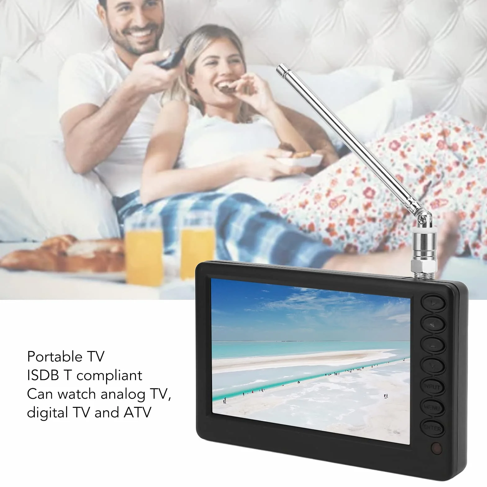 Zunate TV Numérique Portable HD 1080p 5 Pouces ATV Radio FM