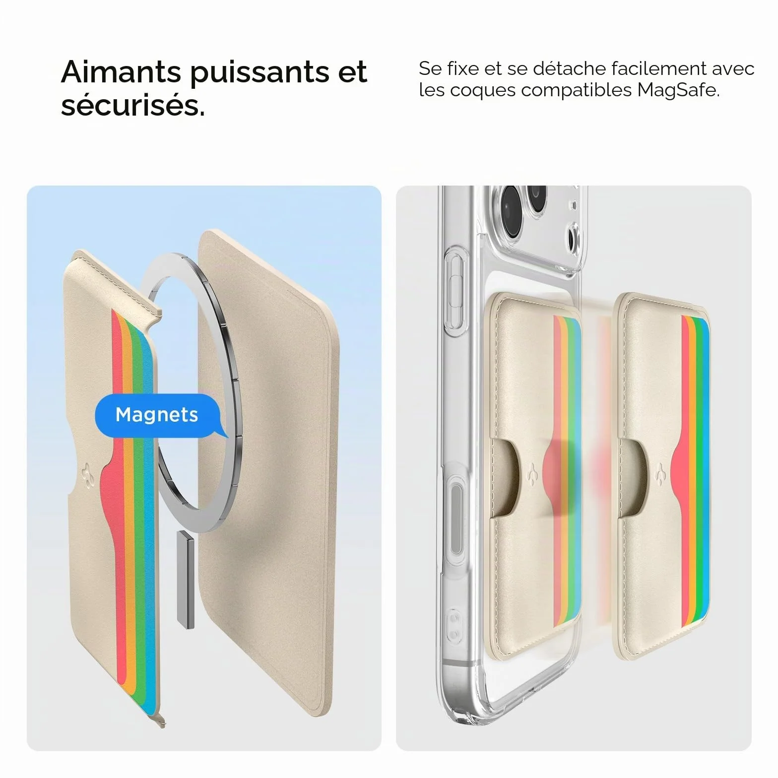 Caseology by Spigen Folder Pop Magsafe Porte-Cartes magnétique Silicone antidérapant Compatible iPhone 17/16/15/14/13/12 Series Arc-en-Ciel